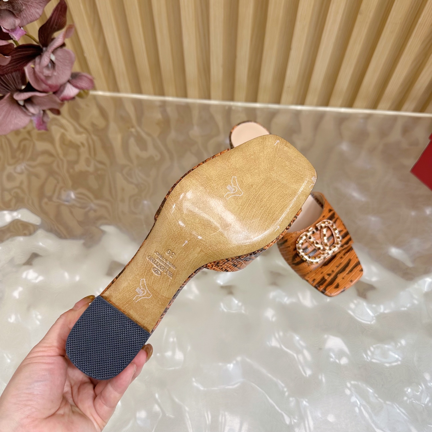 Valentino Garavani VLogo Signature Tiger-Print Crystal Buckle Mule