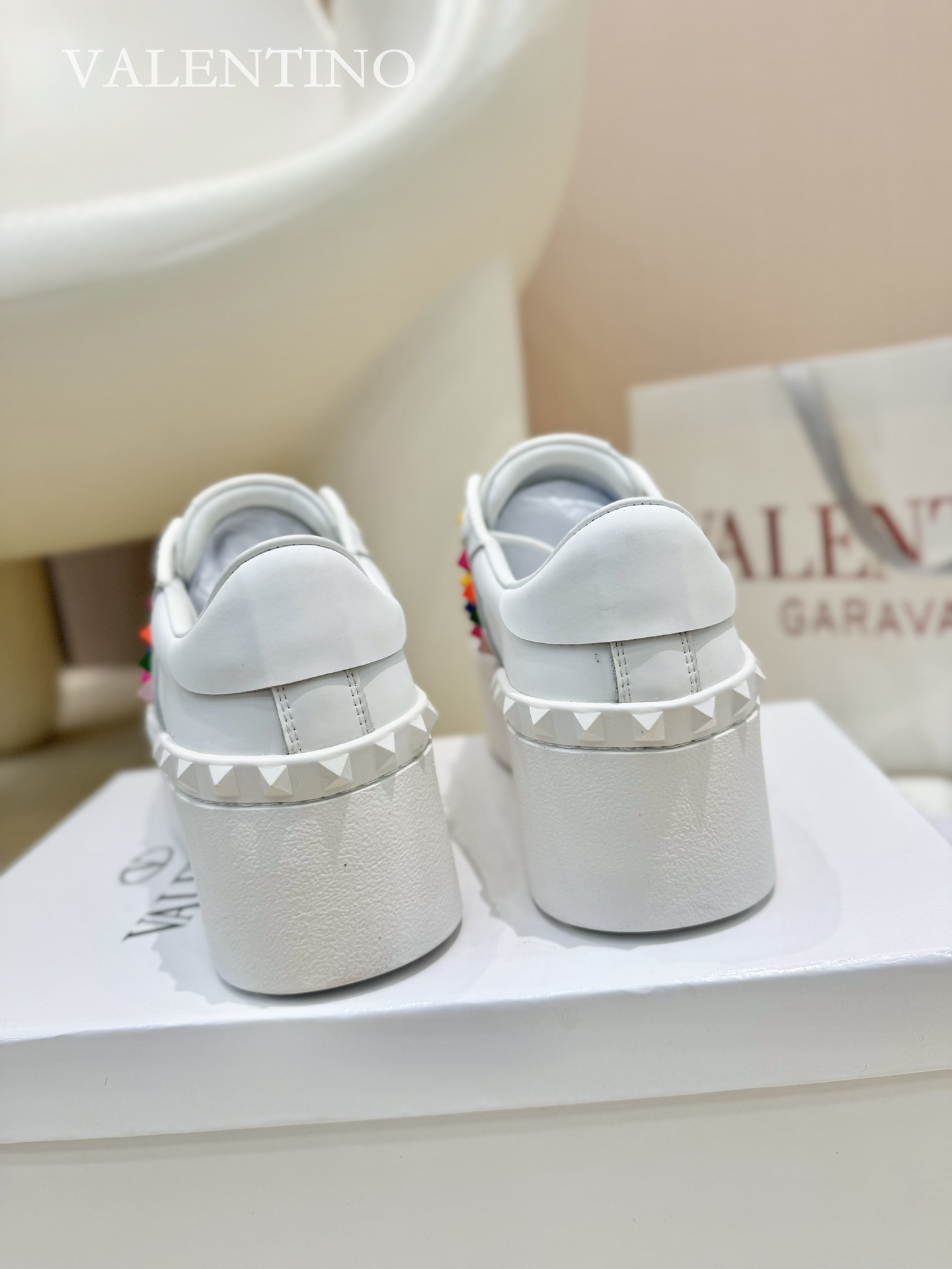 Valentino Spring/Summer Chunky-Soled Studded Sneakers in White