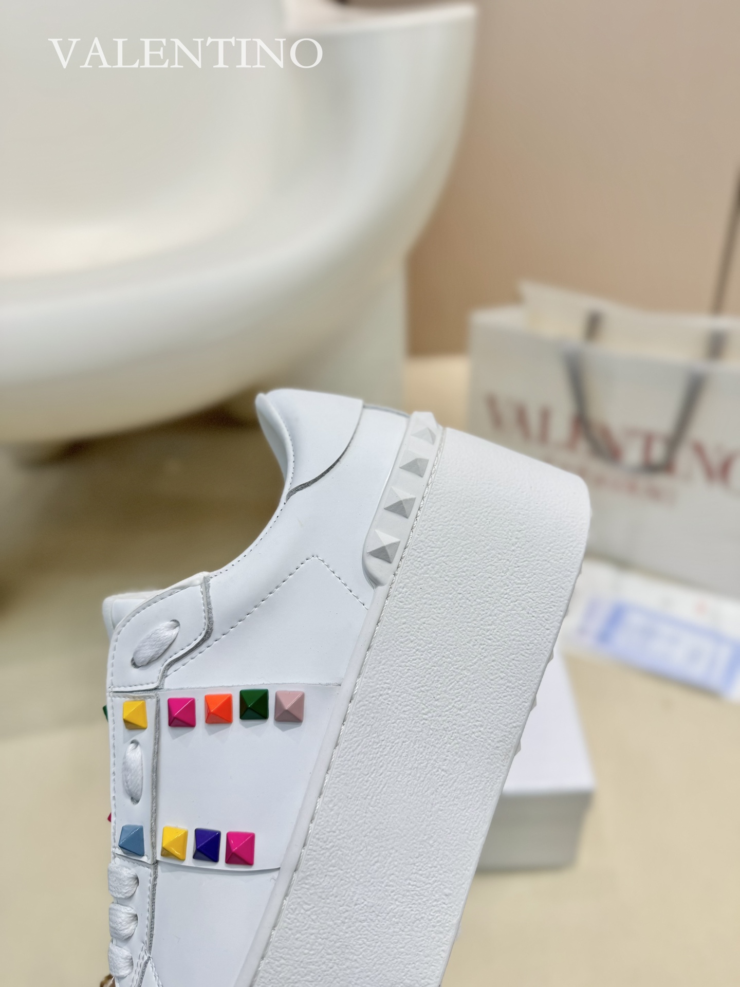 Valentino Spring/Summer Chunky-Soled Studded Sneakers in White