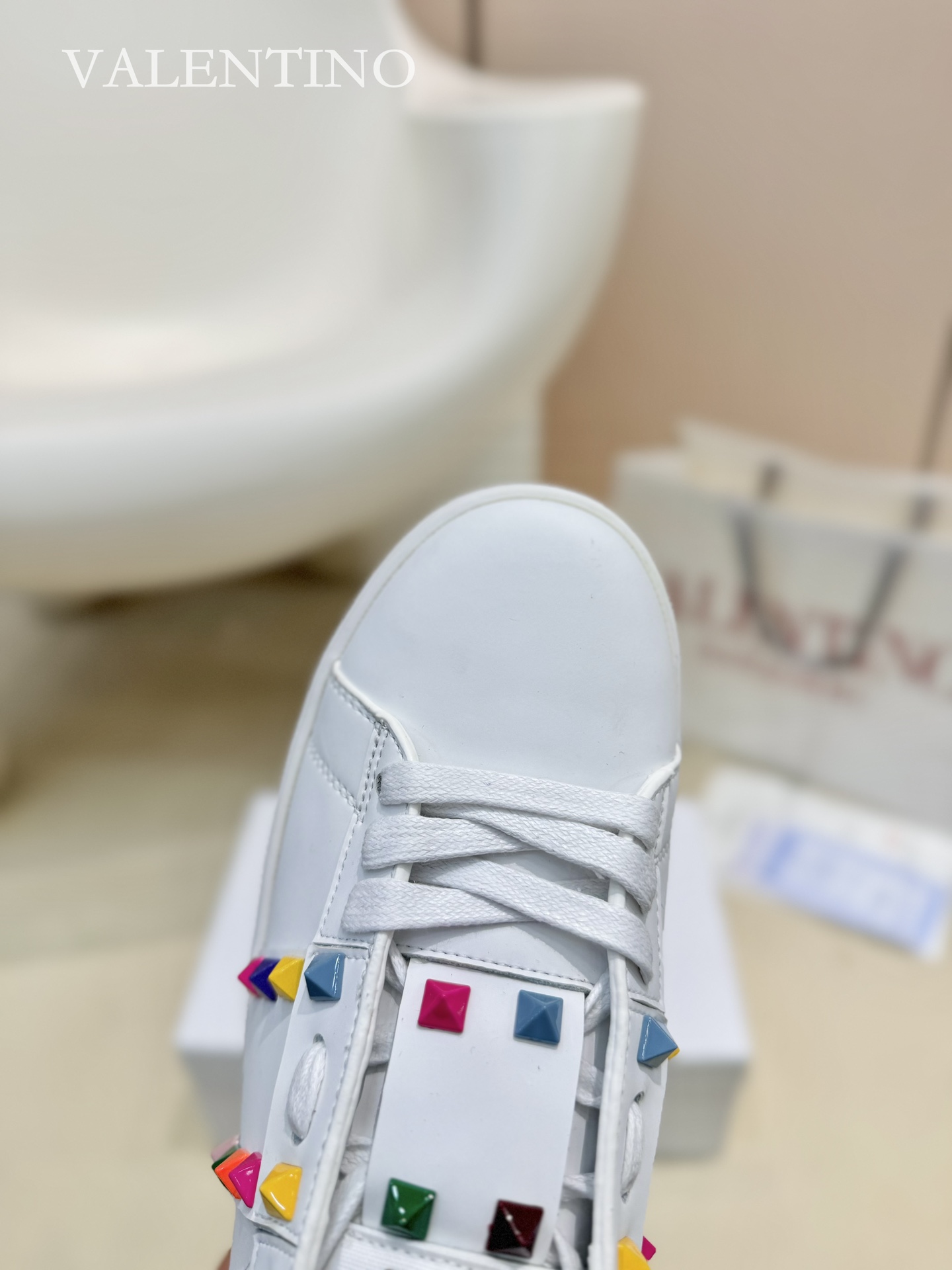 Valentino Spring/Summer Chunky-Soled Studded Sneakers in White