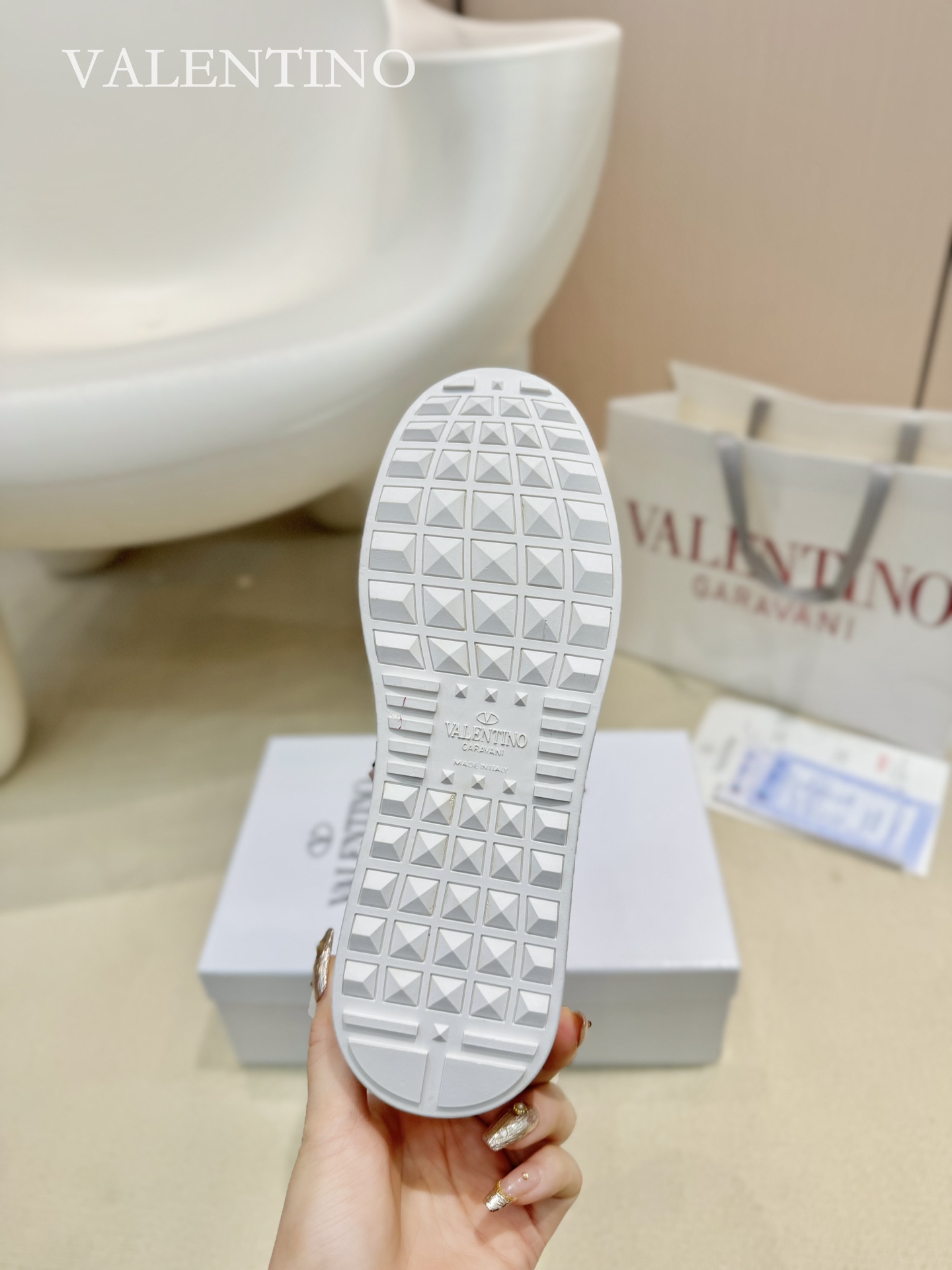 Valentino Spring/Summer Chunky-Soled Studded Sneakers in White