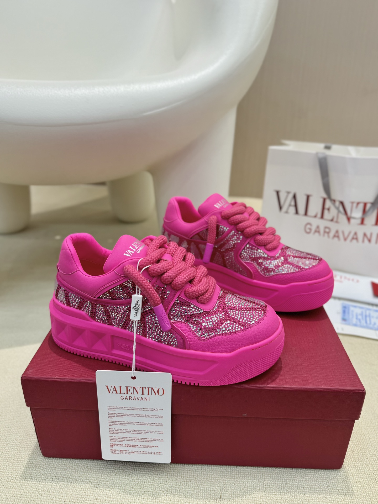 Valentino Garavani Single Stud Oversized Crystal Couple's Platform Sneakers
