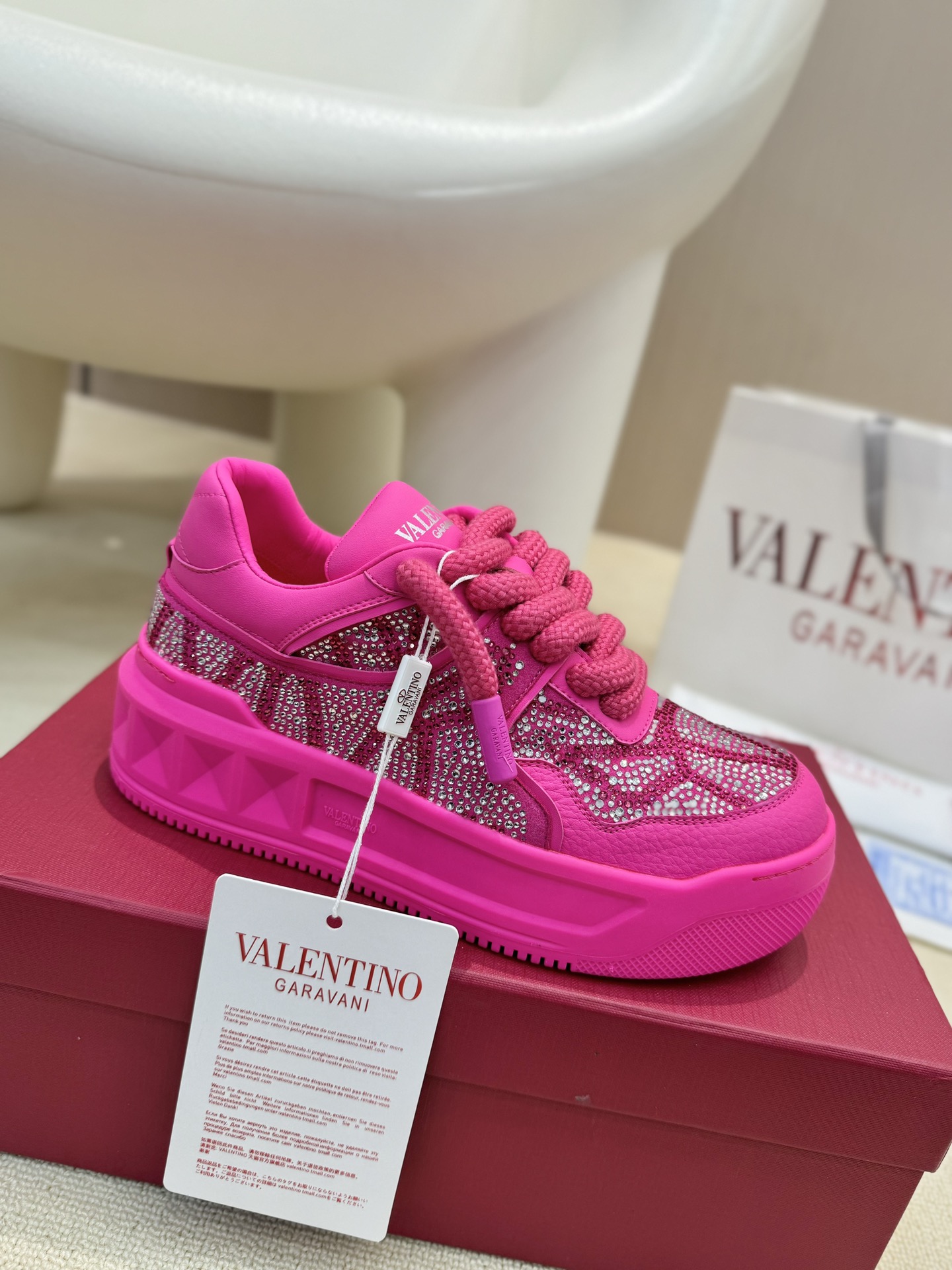 Valentino Garavani Single Stud Oversized Crystal Couple's Platform Sneakers