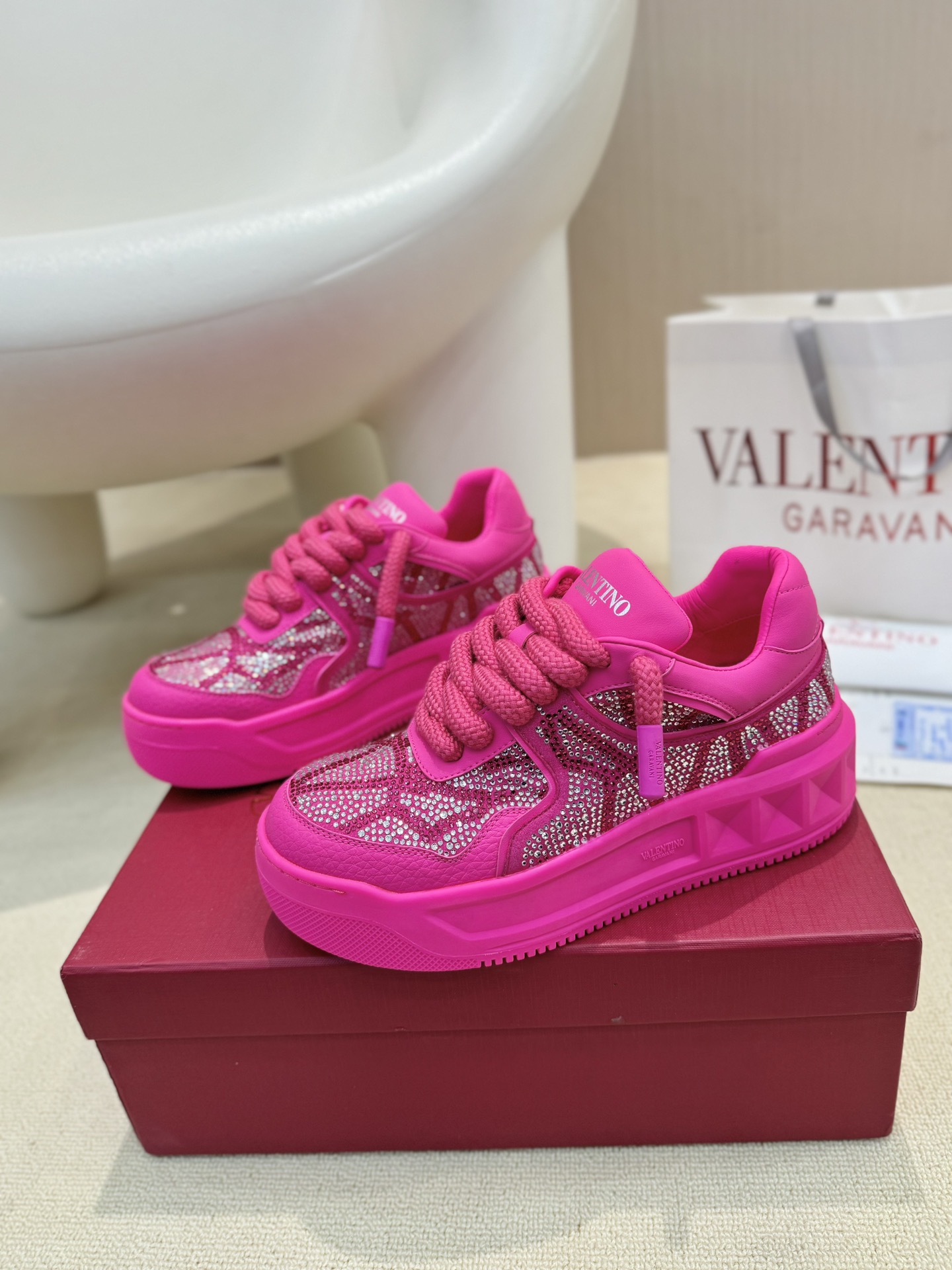 Valentino Garavani Single Stud Oversized Crystal Couple's Platform Sneakers