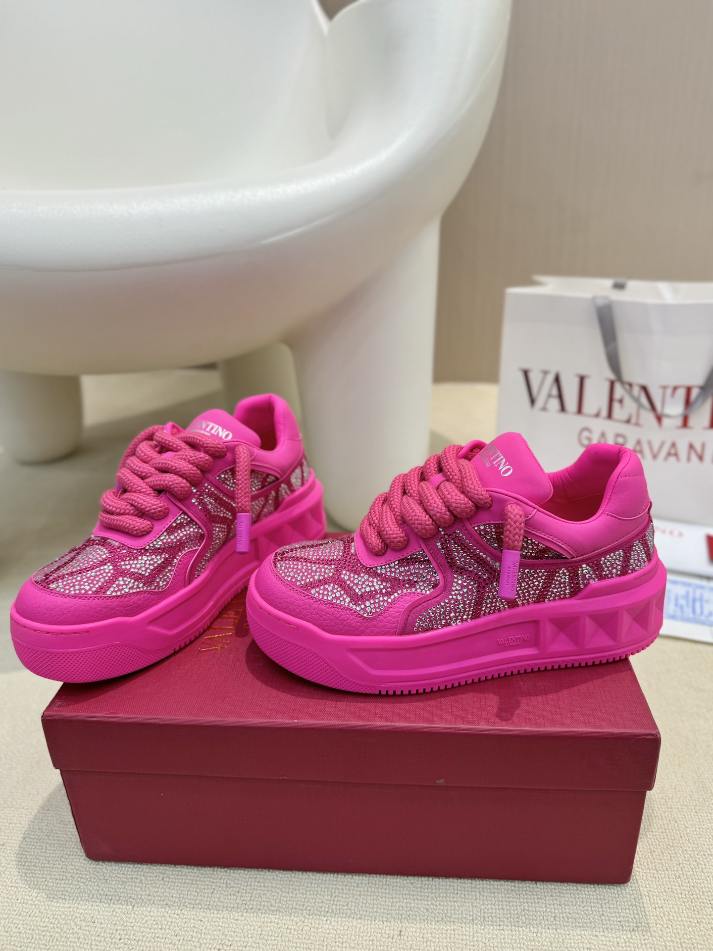 Valentino Garavani Single Stud Oversized Crystal Couple's Platform Sneakers