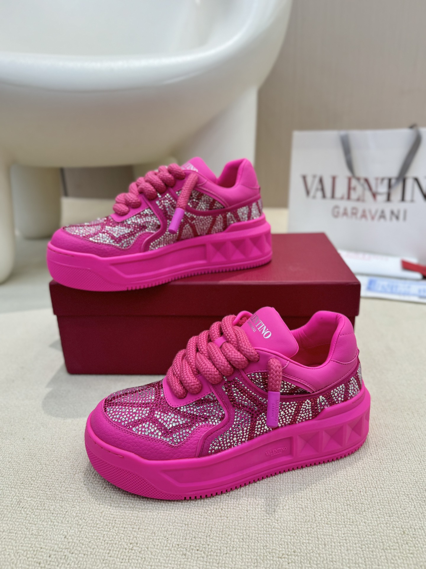 Valentino Garavani Single Stud Oversized Crystal Couple's Platform Sneakers