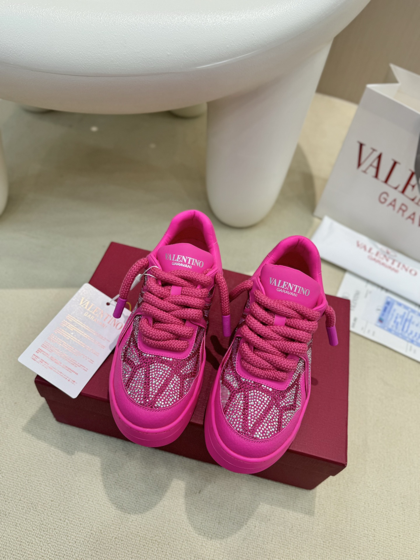 Valentino Garavani Single Stud Oversized Crystal Couple's Platform Sneakers