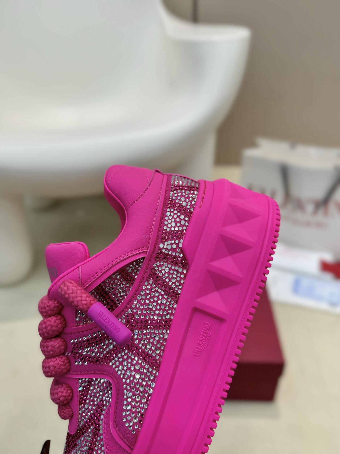 Valentino Garavani Single Stud Oversized Crystal Couple's Platform Sneakers