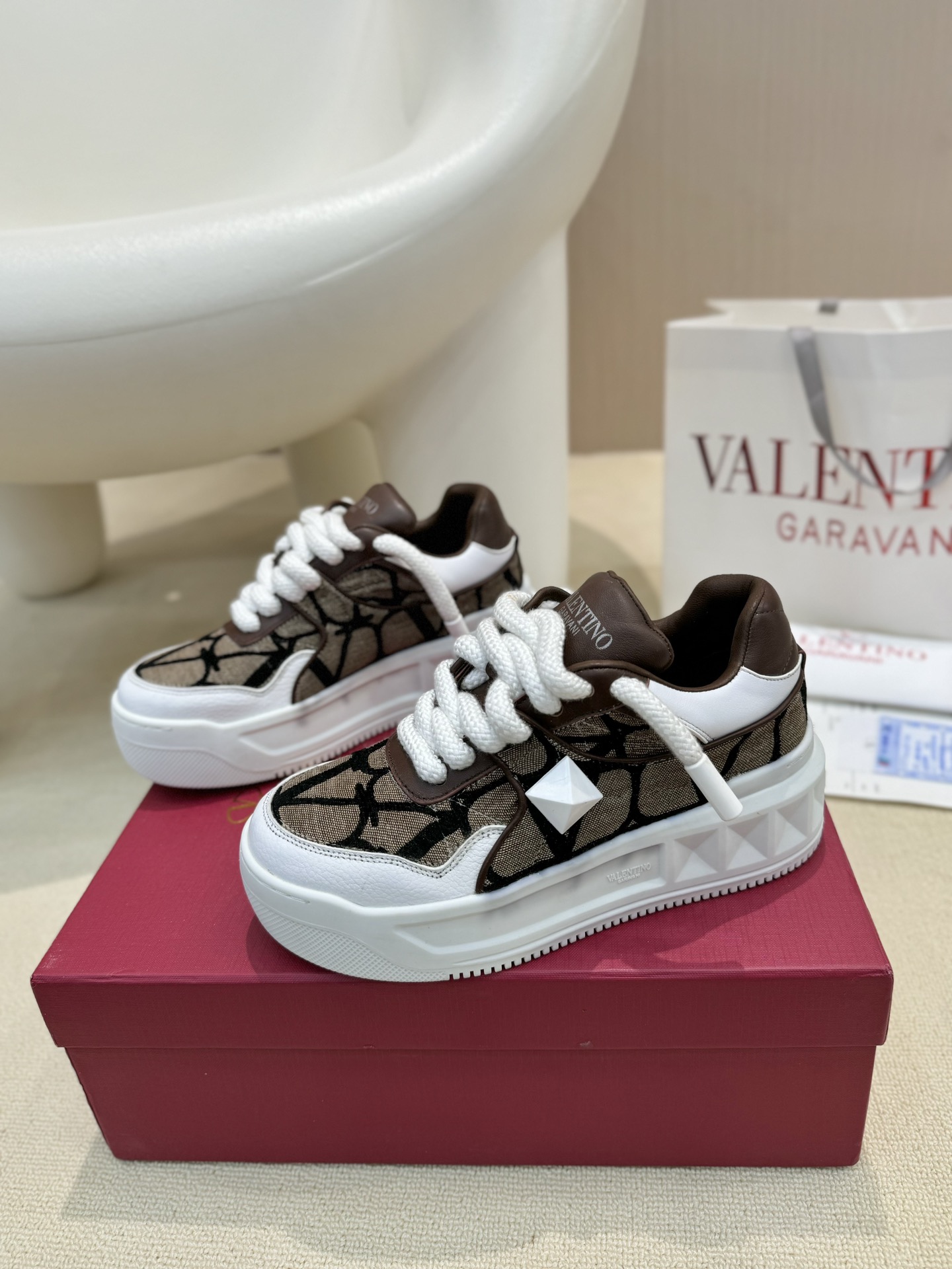 Valentino Out Stud Chunky Lace-Up Sneakers for Couples