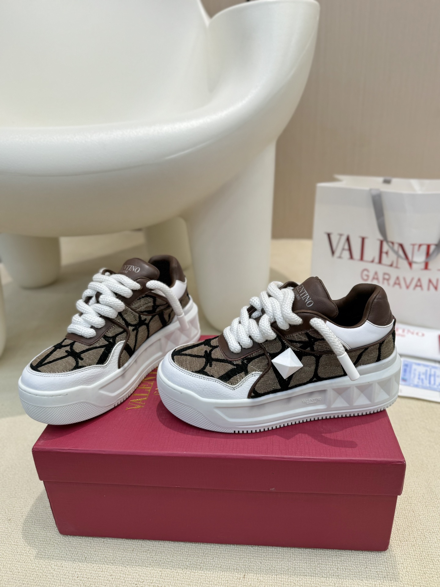 Valentino Out Stud Chunky Lace-Up Sneakers for Couples