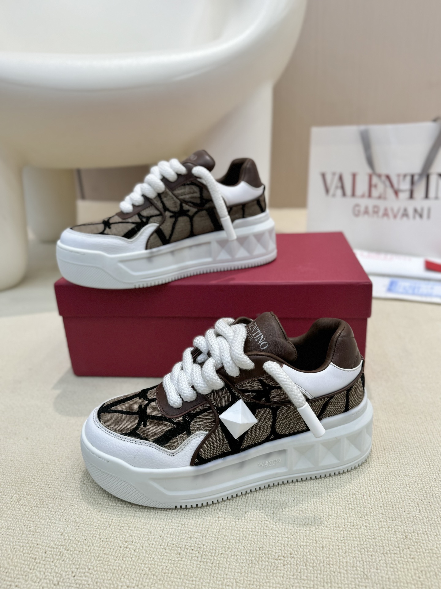 Valentino Out Stud Chunky Lace-Up Sneakers for Couples