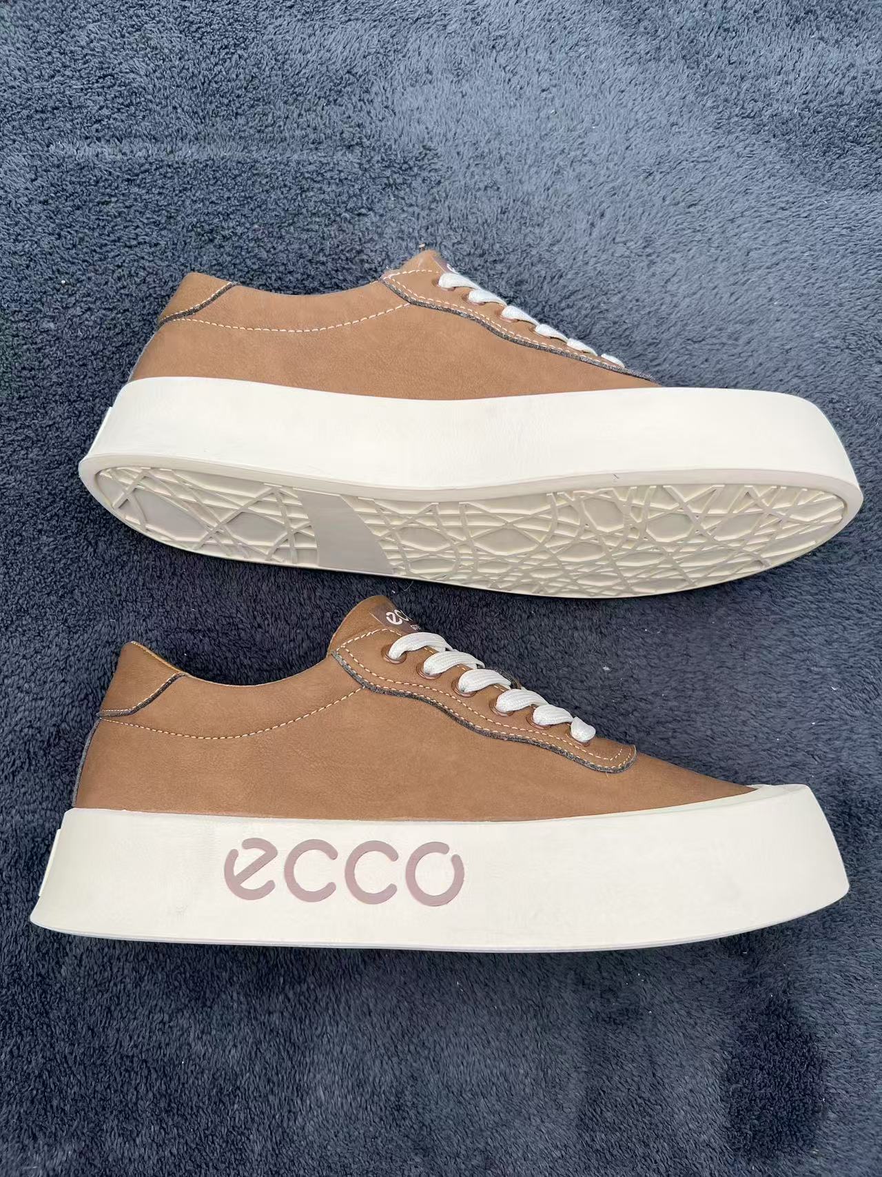	ECCO Genuine Leather Thick-Sole Comfortable Women's Casual Sneakers