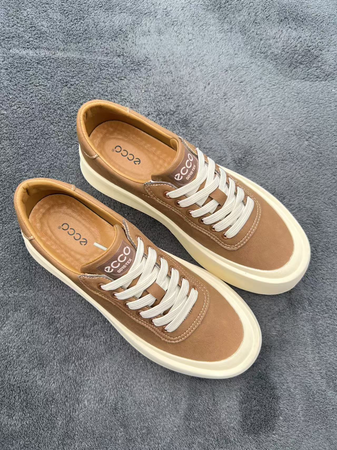 	ECCO Genuine Leather Thick-Sole Comfortable Women's Casual Sneakers
