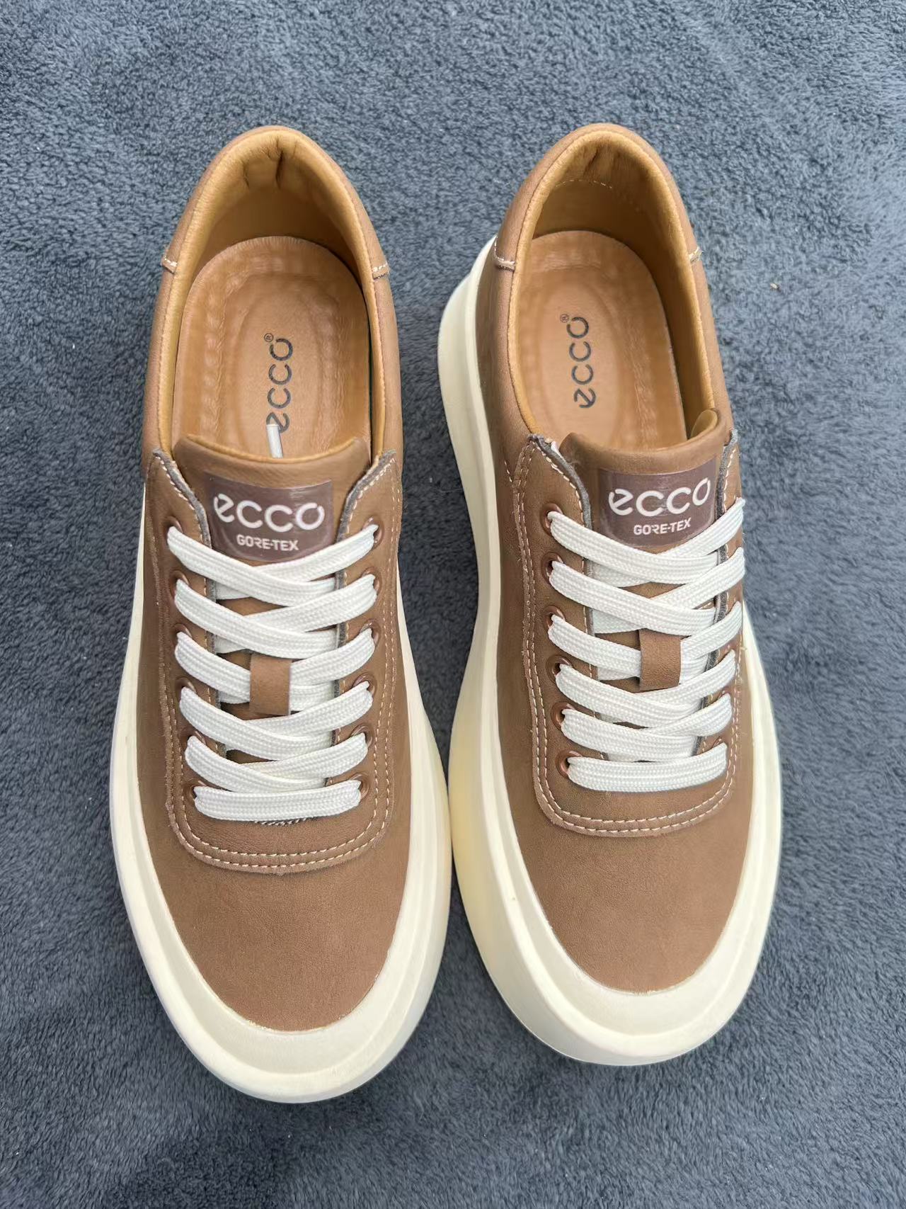 	ECCO Genuine Leather Thick-Sole Comfortable Women's Casual Sneakers
