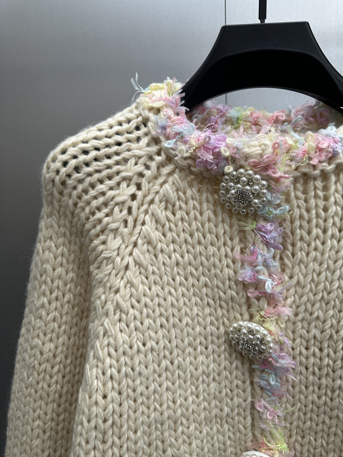 Chanel High-End Chunky Knit Hollow Out Heavy Diamond Button Women's Casual Cardigan Coat