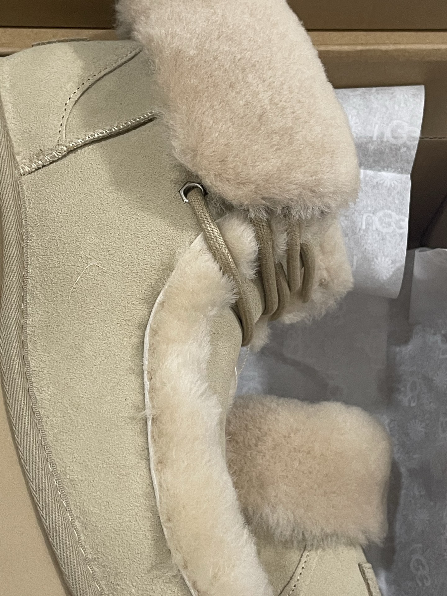 UGG Sheepskin Fur Thick-Sole Elevated Furry Lace-Up Women's Snow Boots