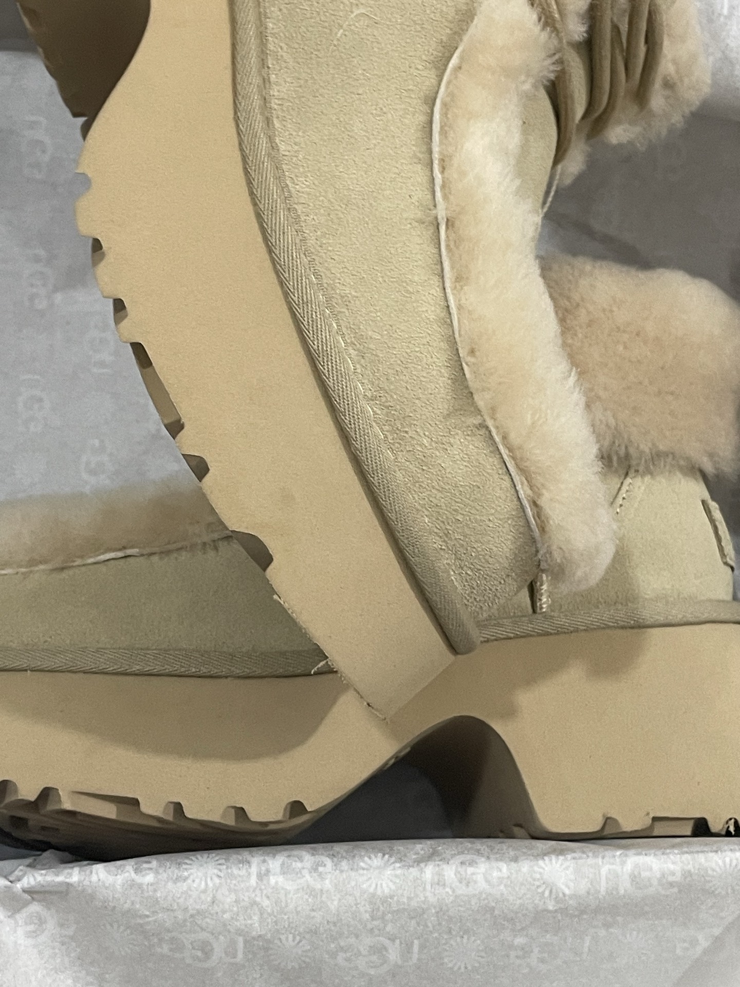 UGG Sheepskin Fur Thick-Sole Elevated Furry Lace-Up Women's Snow Boots