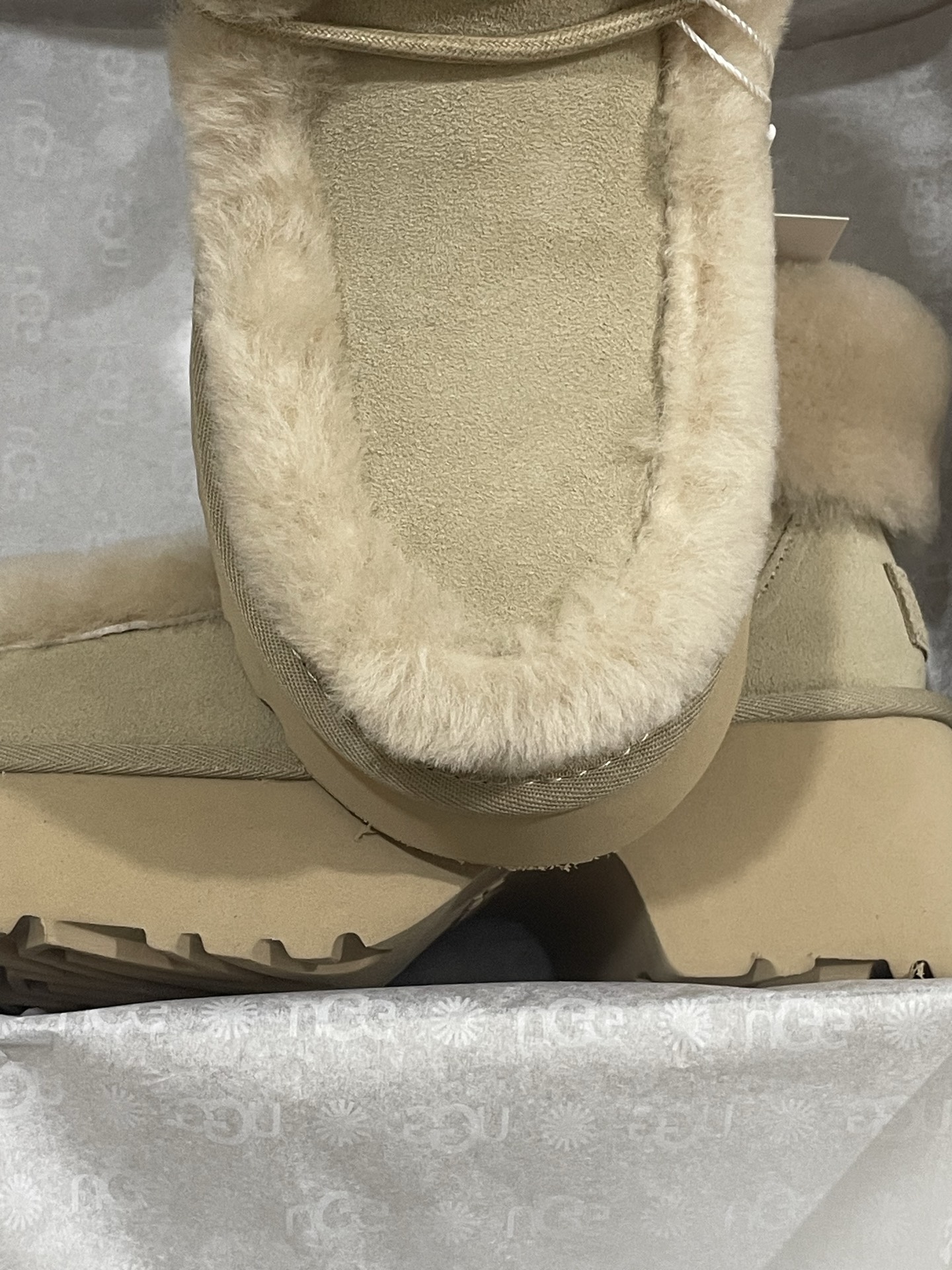 UGG Sheepskin Fur Thick-Sole Elevated Furry Lace-Up Women's Snow Boots