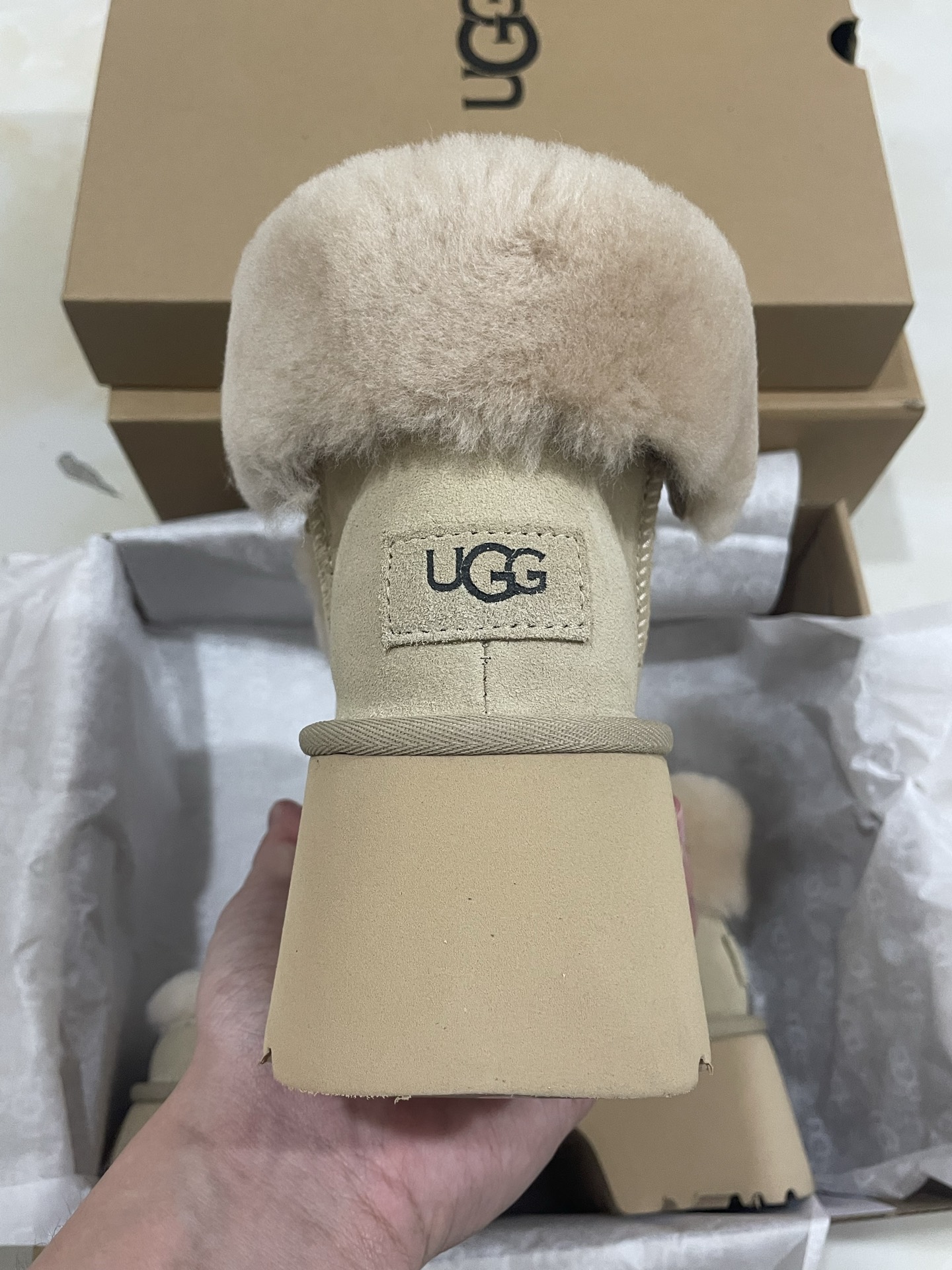 UGG Sheepskin Fur Thick-Sole Elevated Furry Lace-Up Women's Snow Boots