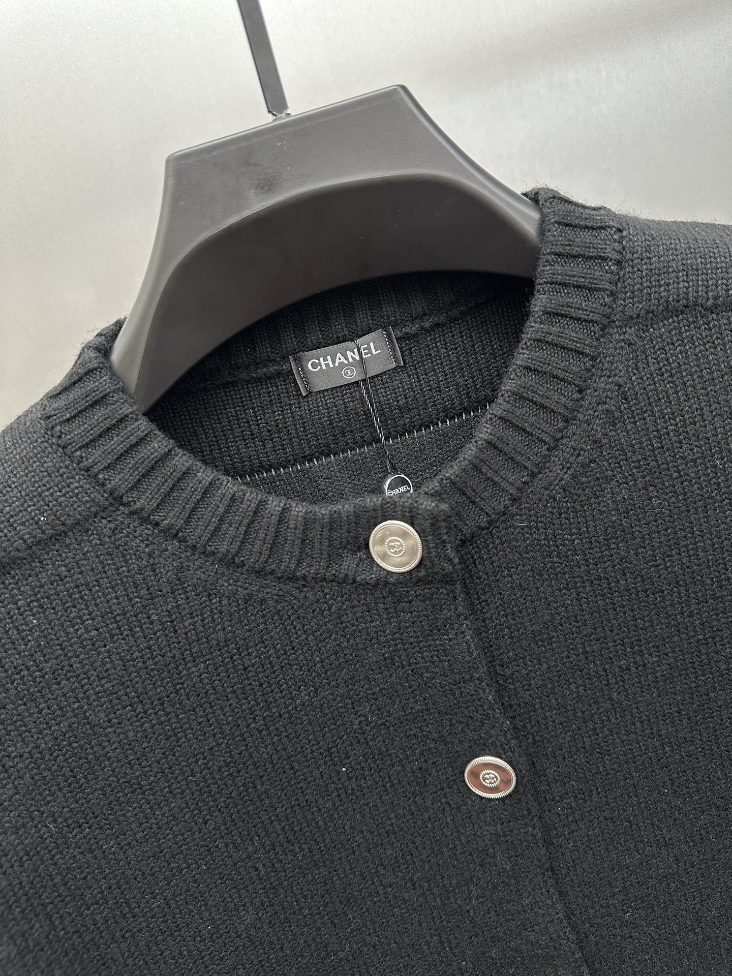 Chanel Round Neck Knit Cardigan with Cuff Zipper Detail & Logo Buttons