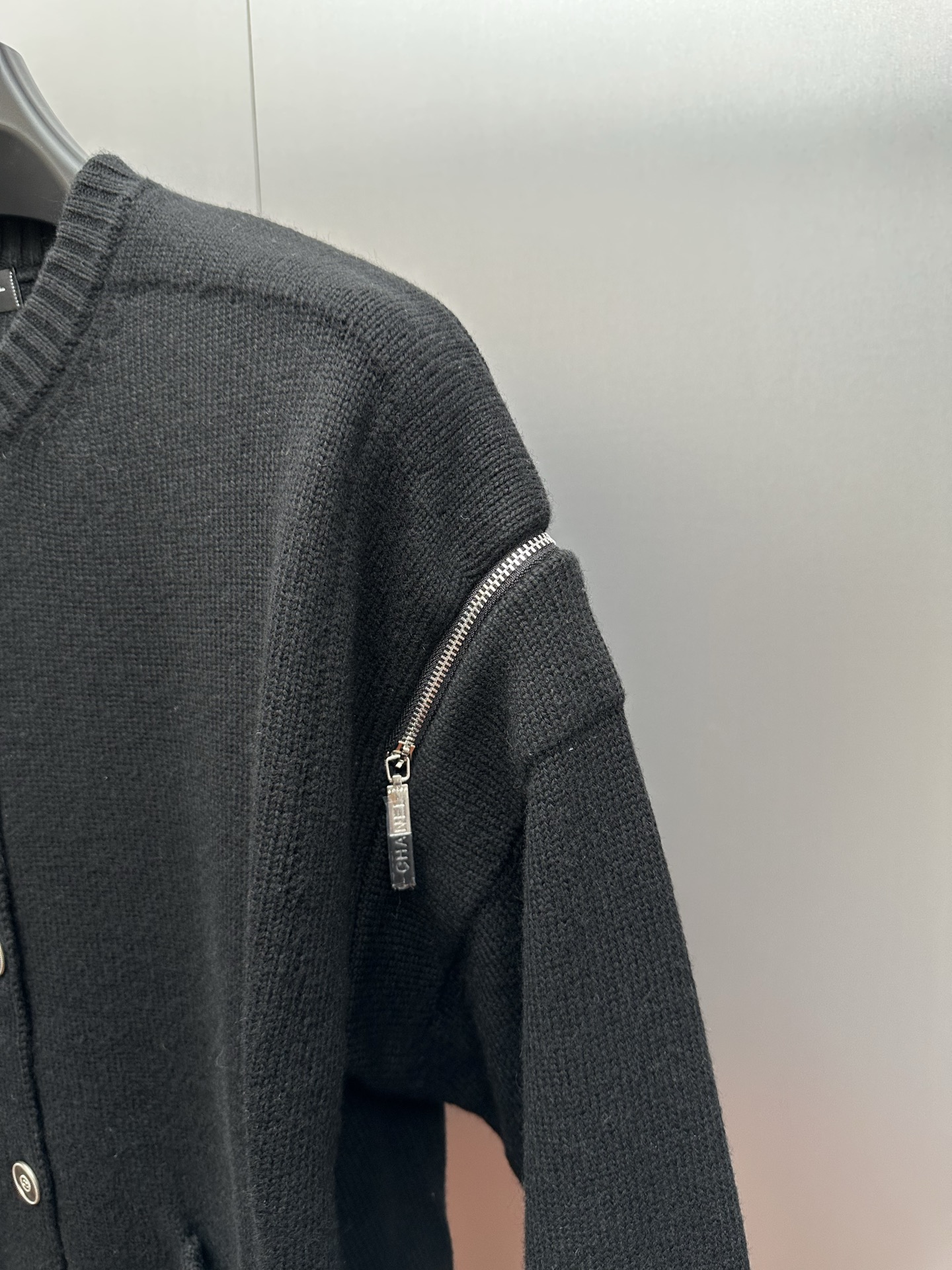 Chanel Round Neck Knit Cardigan with Cuff Zipper Detail & Logo Buttons