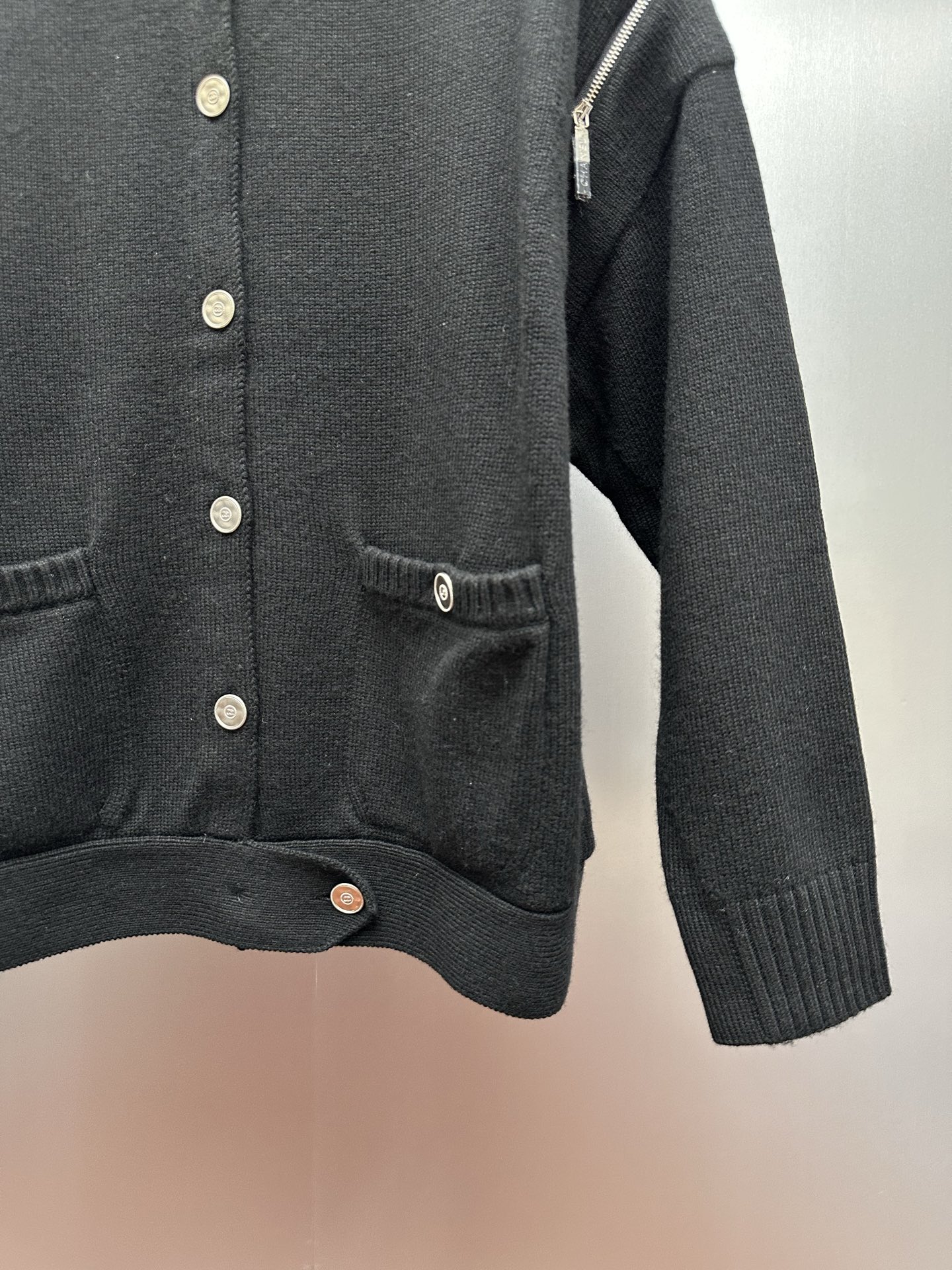 Chanel Round Neck Knit Cardigan with Cuff Zipper Detail & Logo Buttons