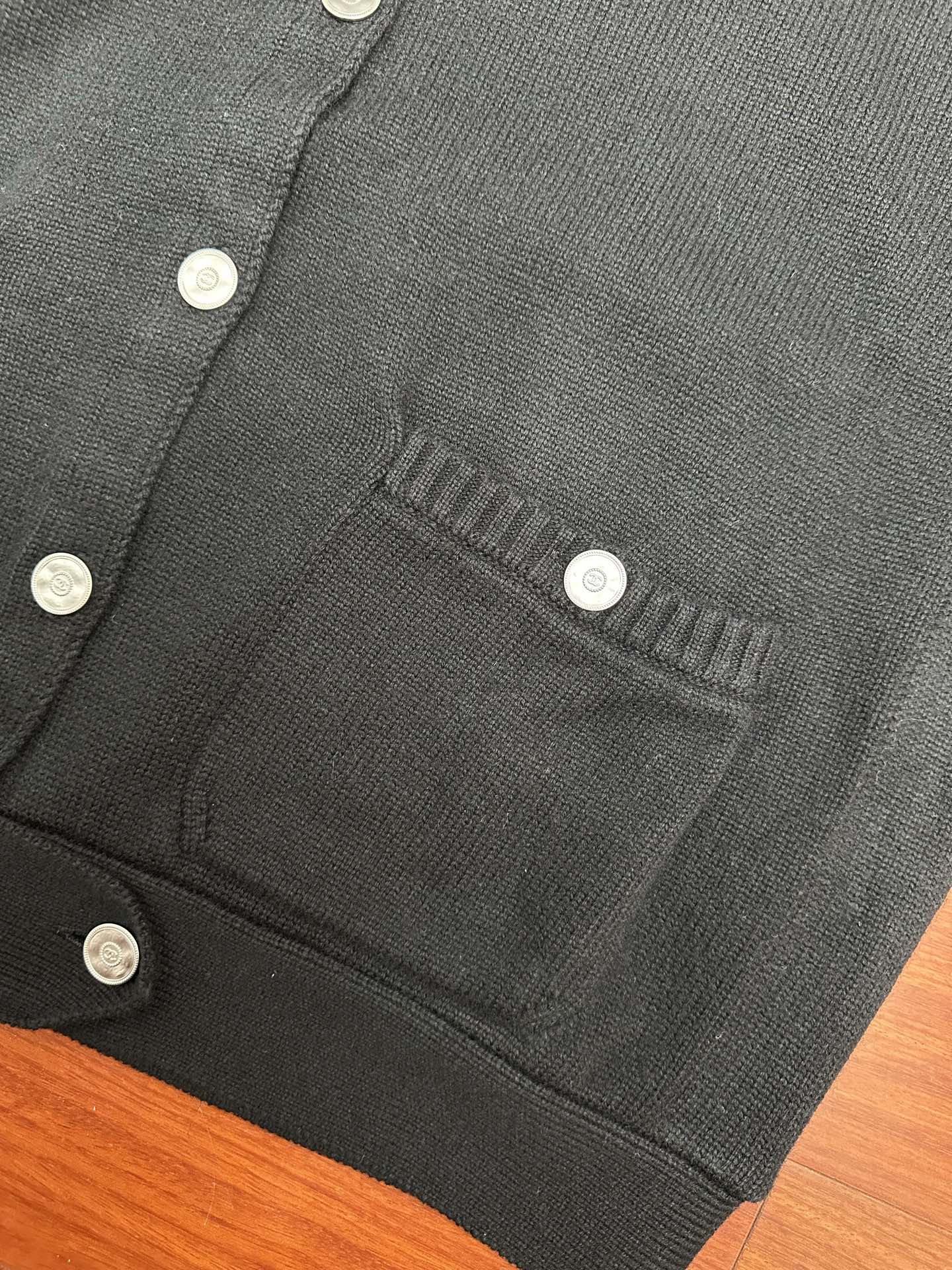 Chanel Round Neck Knit Cardigan with Cuff Zipper Detail & Logo Buttons