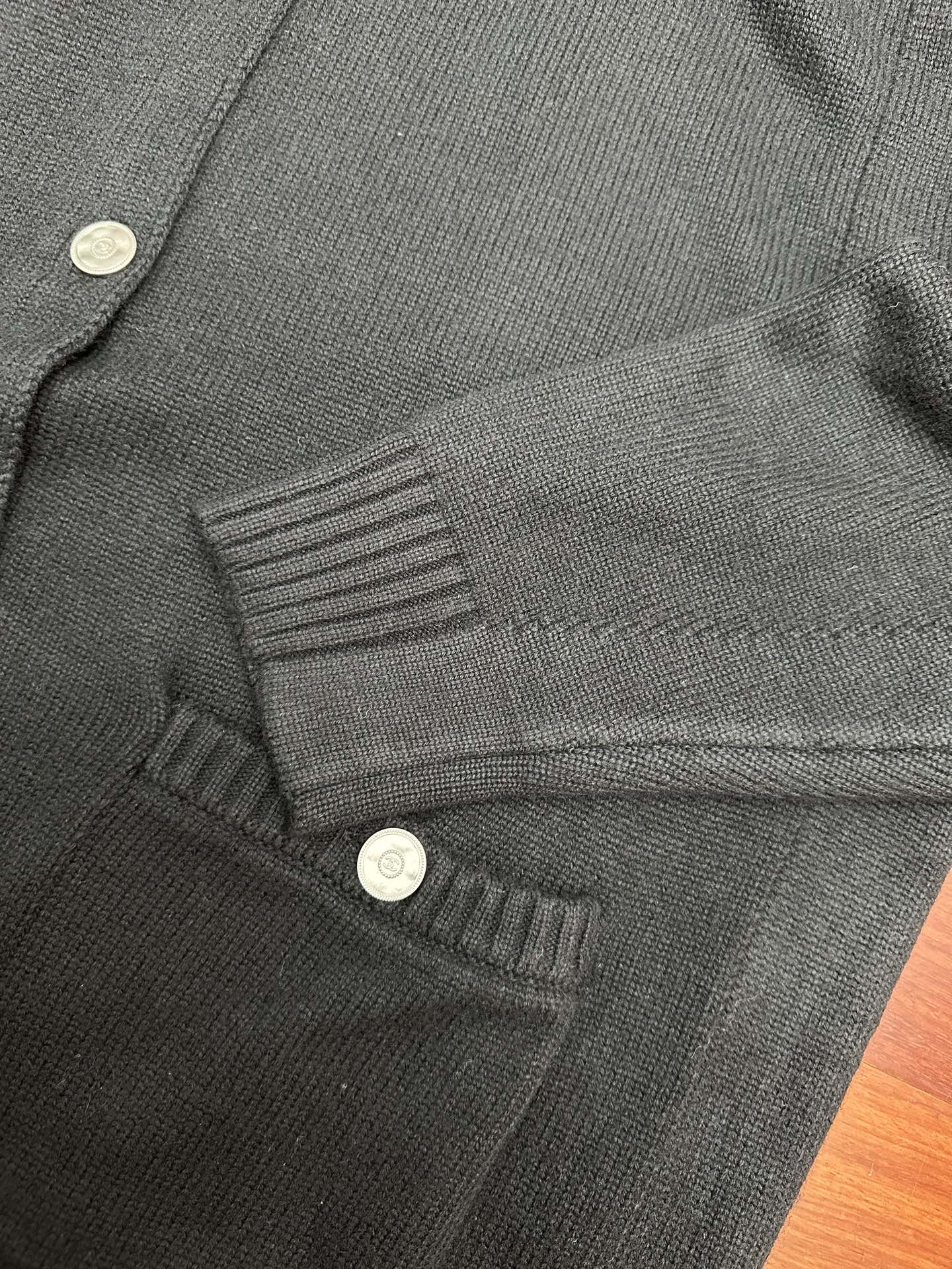 Chanel Round Neck Knit Cardigan with Cuff Zipper Detail & Logo Buttons