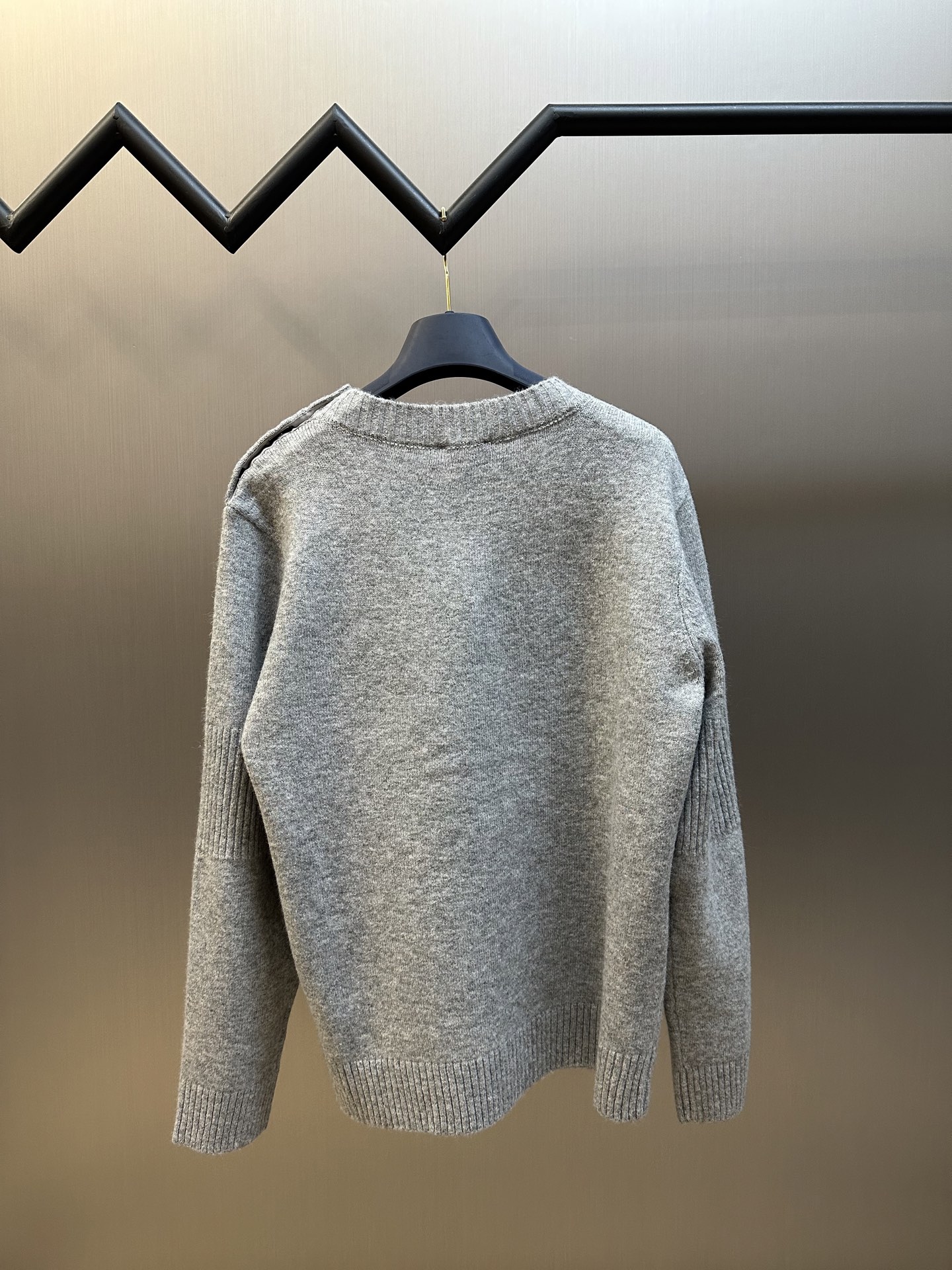 Chanel Round Neck Knit Sweater with Shoulder Stud Detail & Ribbed Panel