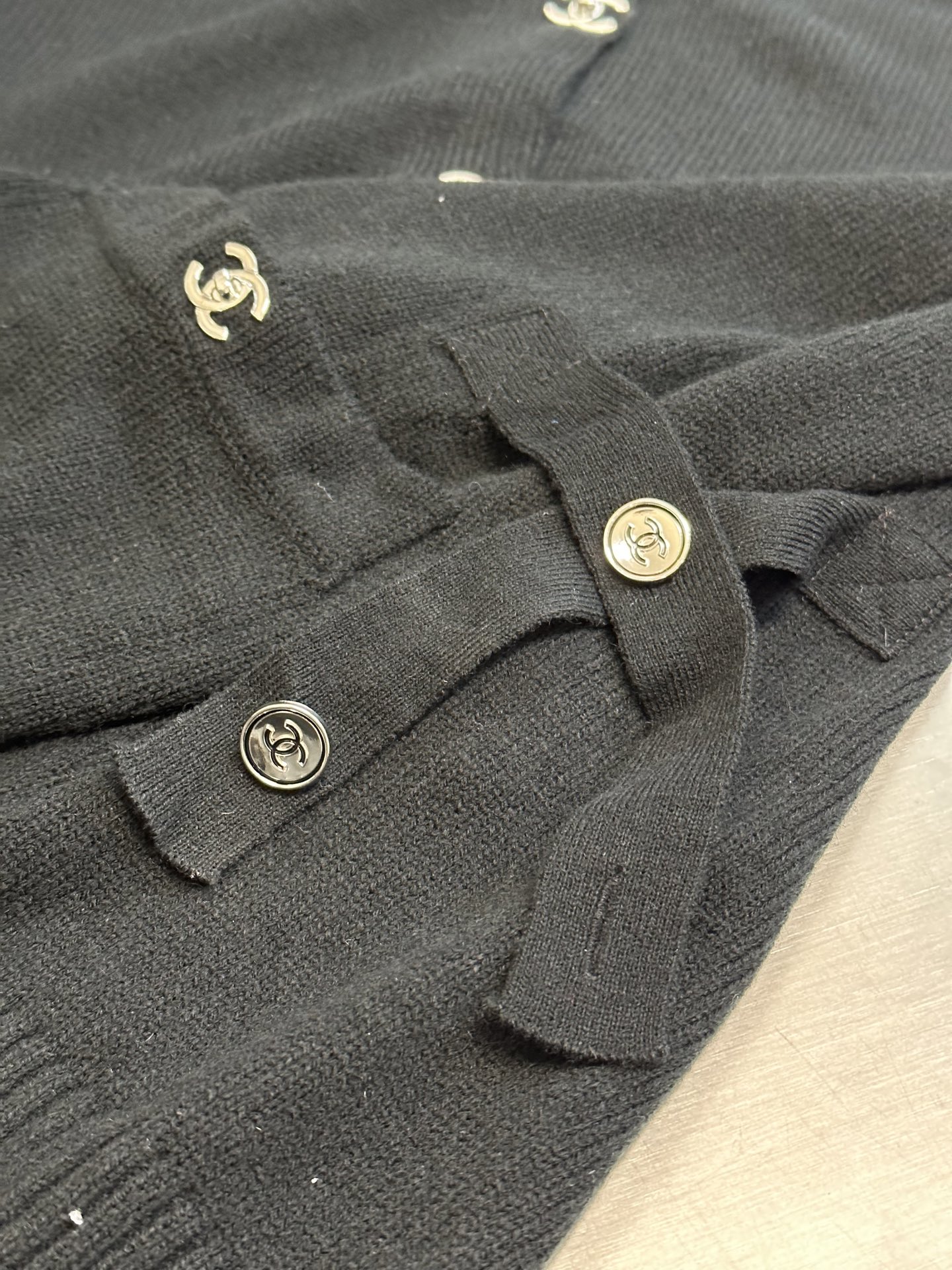 Chanel V-Neck Knit Cardigan with Double C Button Detail & Oversized Fit