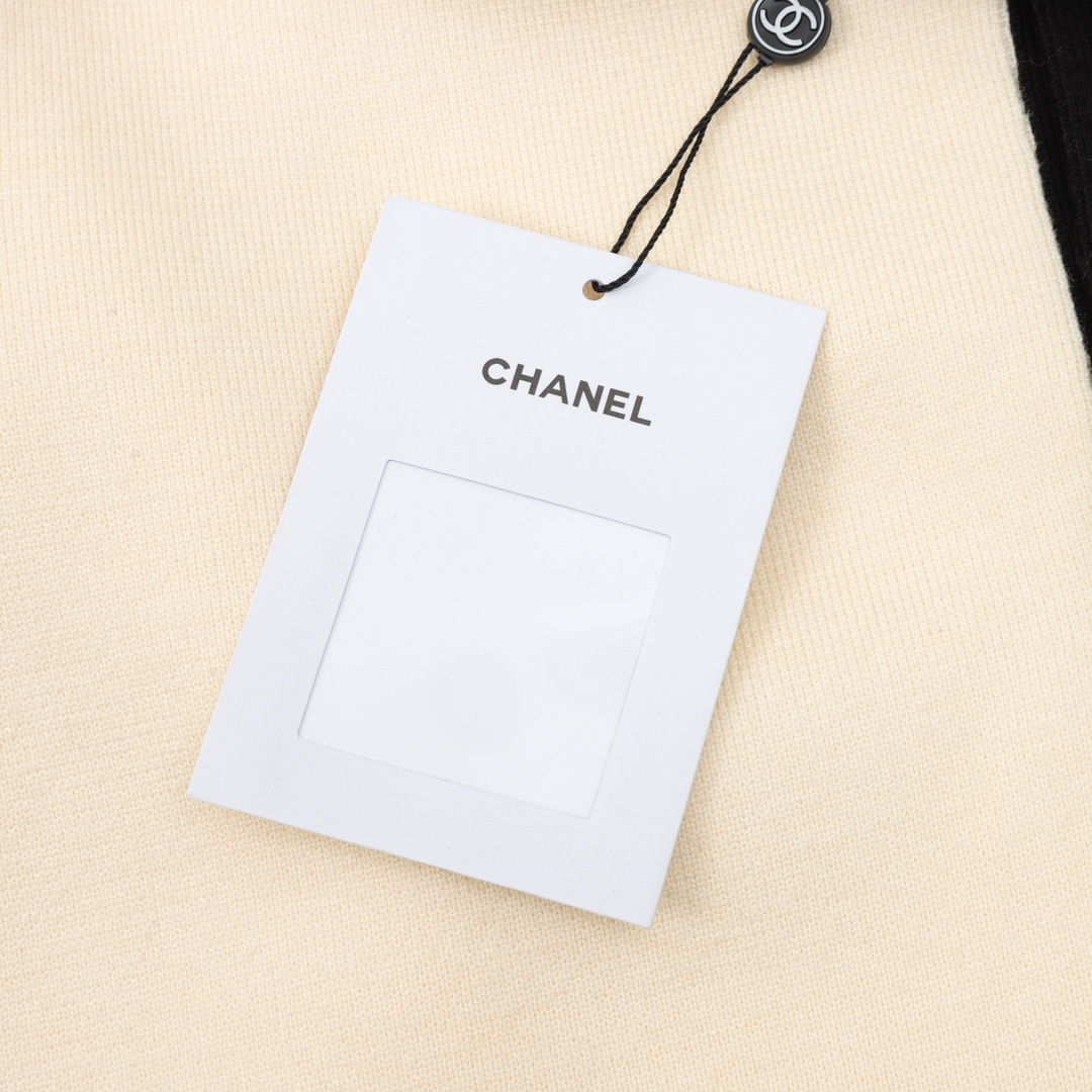 Chanel Contrast Panel  Double C Embroidered Collared Knit Cardigan