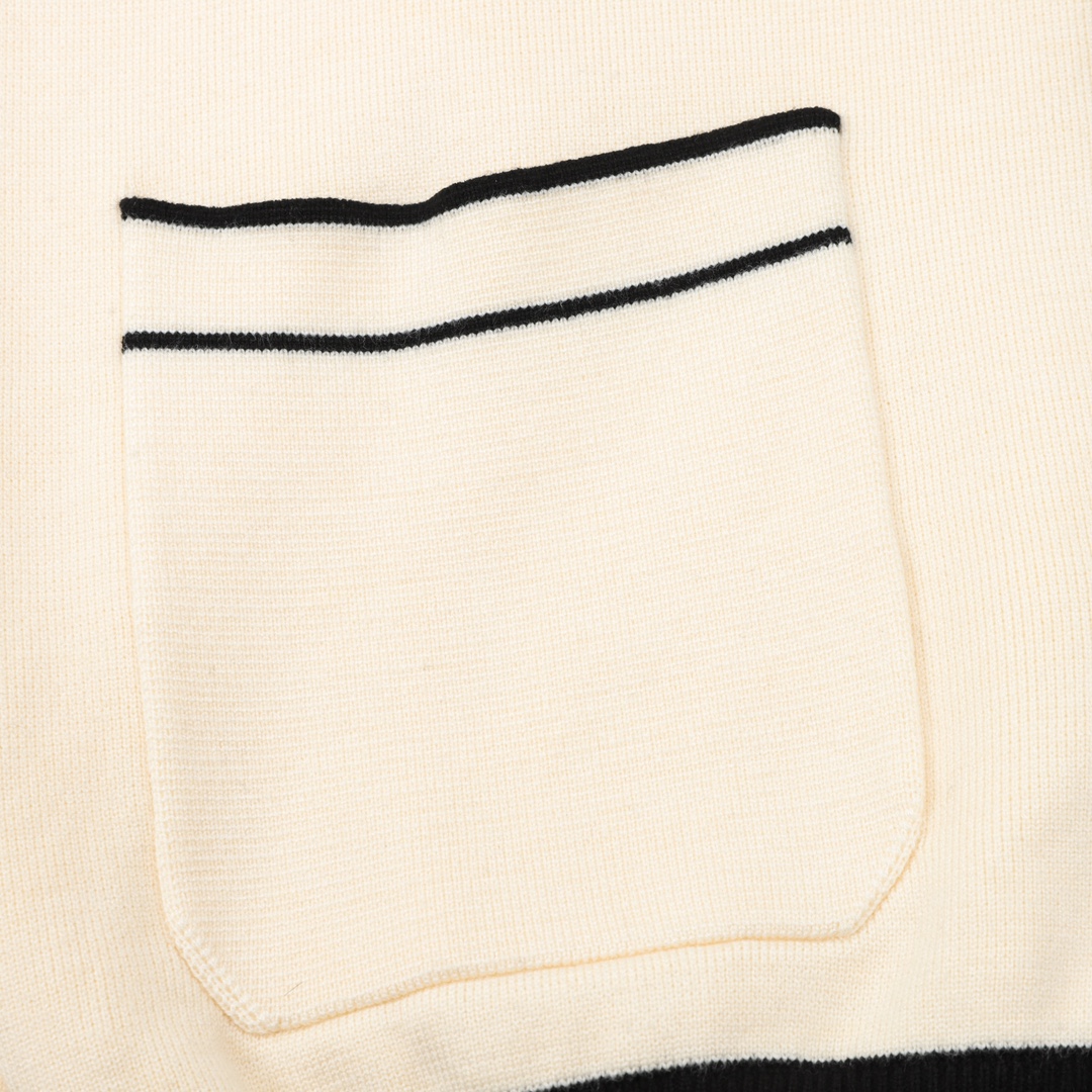 Chanel Contrast Panel  Double C Embroidered Collared Knit Cardigan