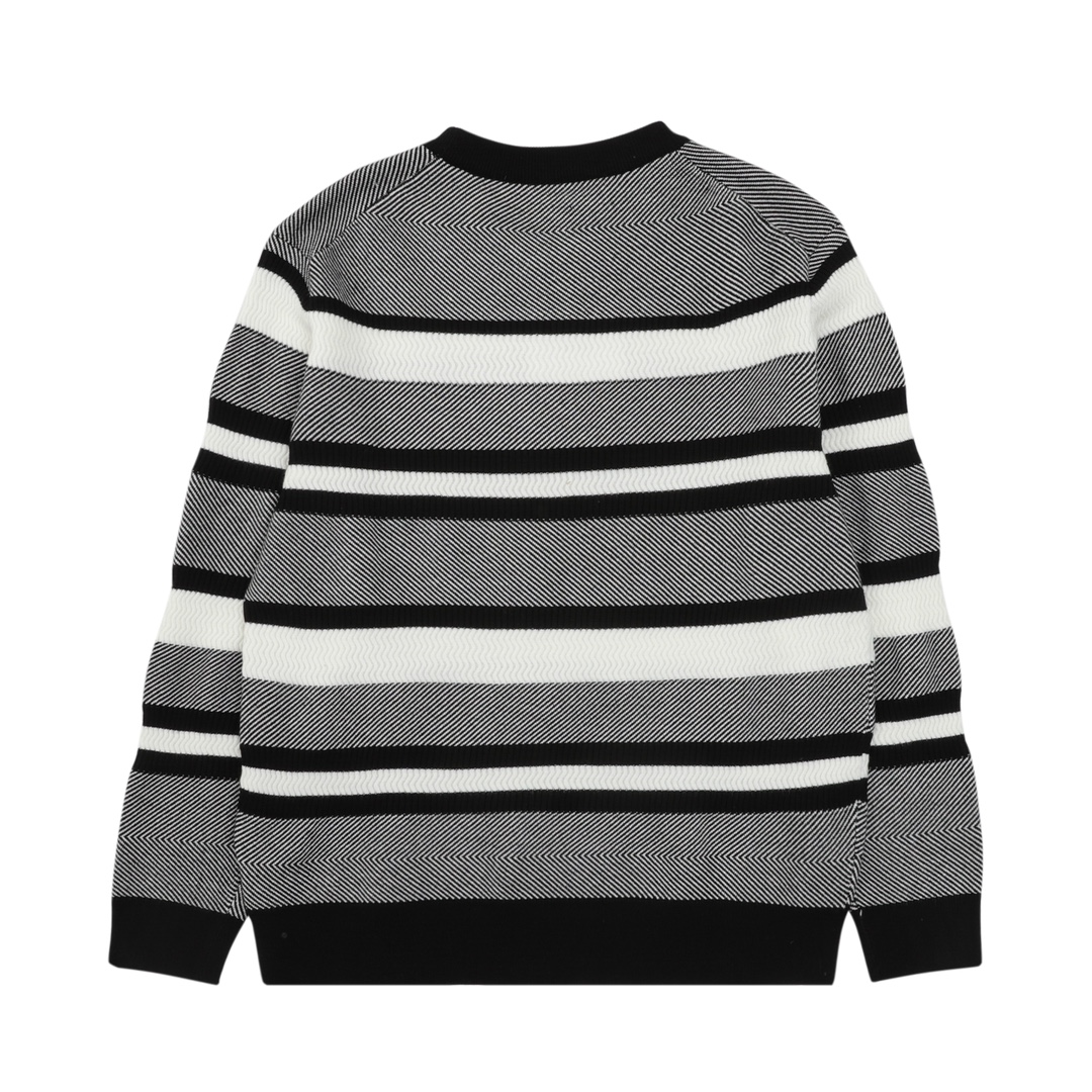 Chanel Black & White Stripe  Double C Embroidered Crew Neck Knit Sweater