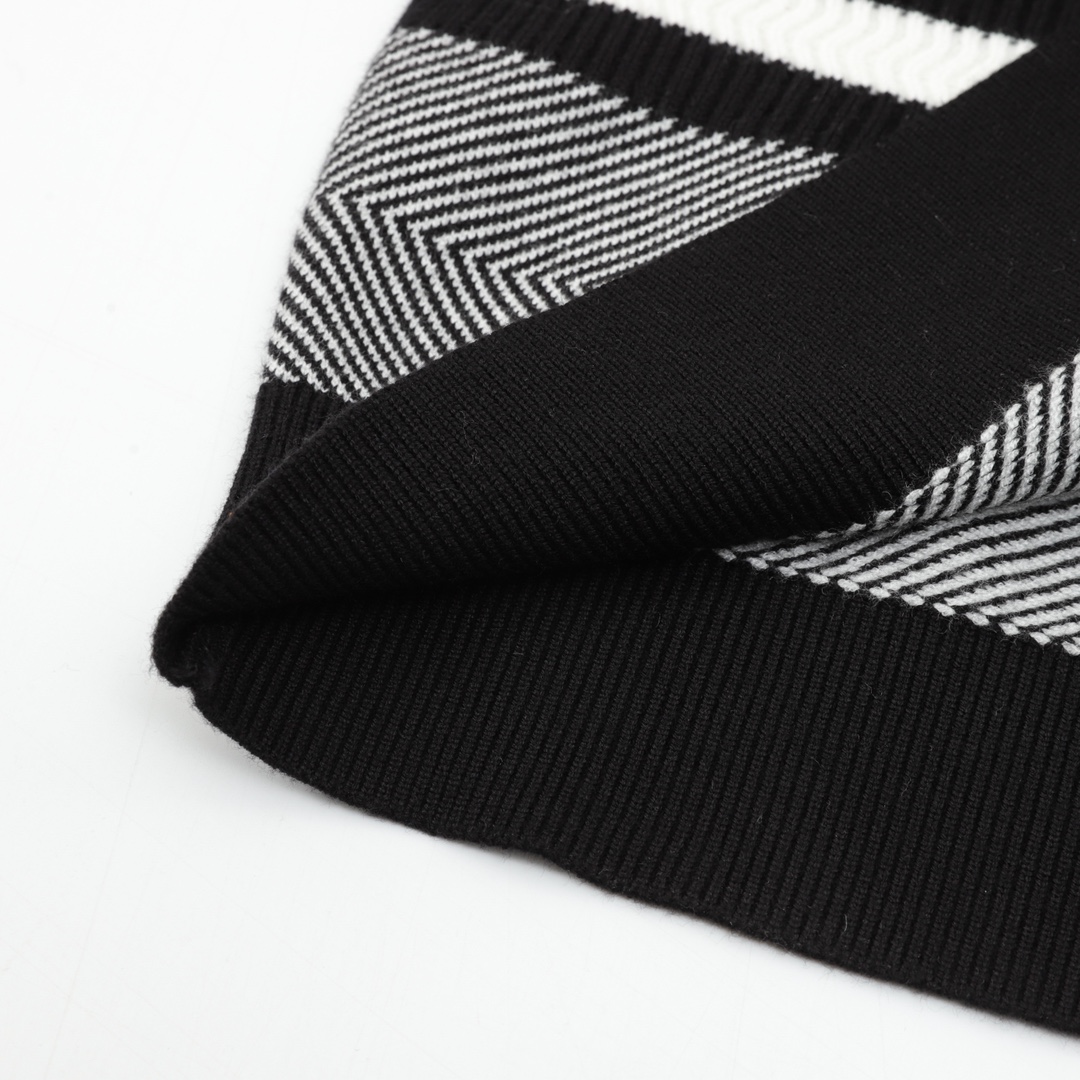 Chanel Black & White Stripe  Double C Embroidered Crew Neck Knit Sweater