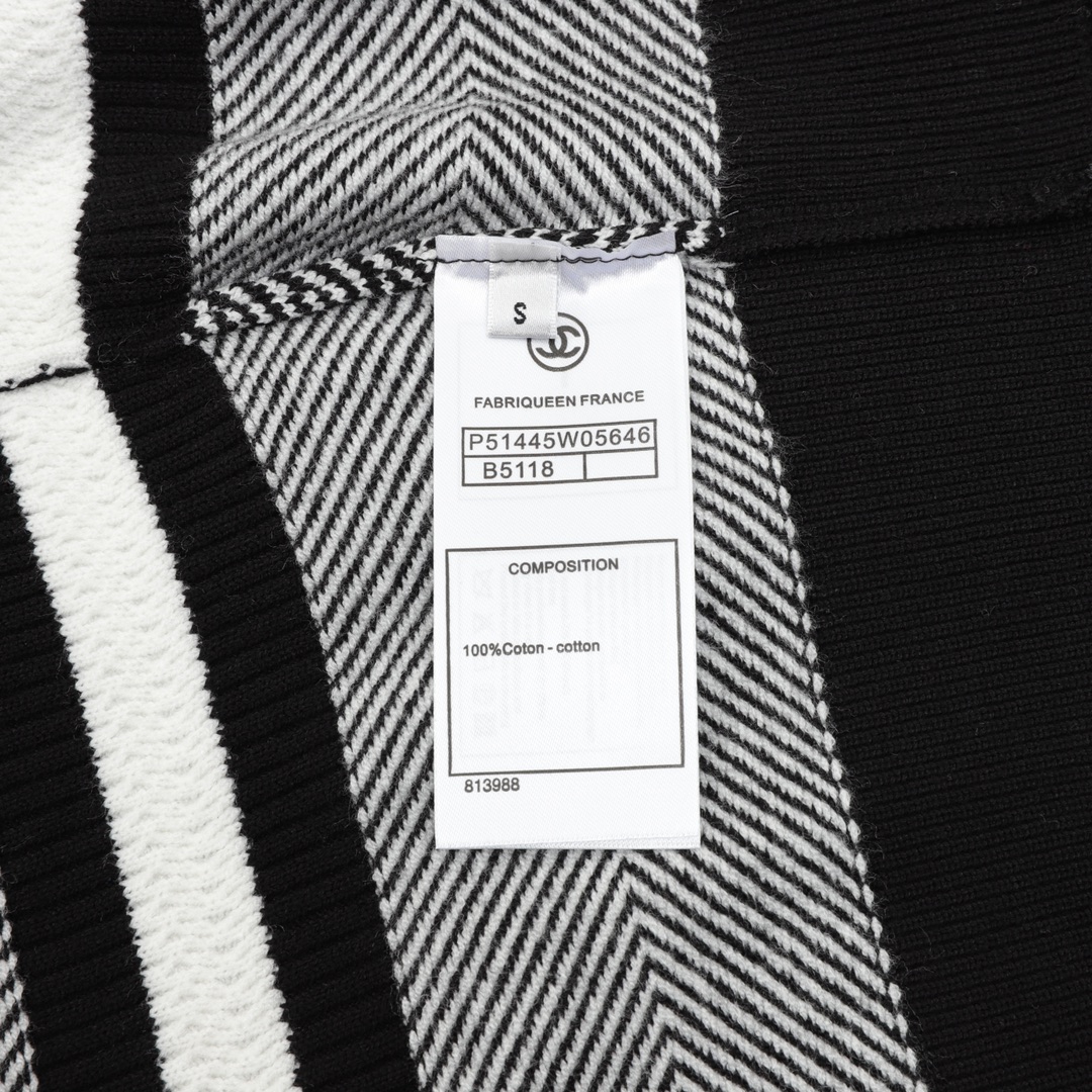 Chanel Black & White Stripe  Double C Embroidered Crew Neck Knit Sweater