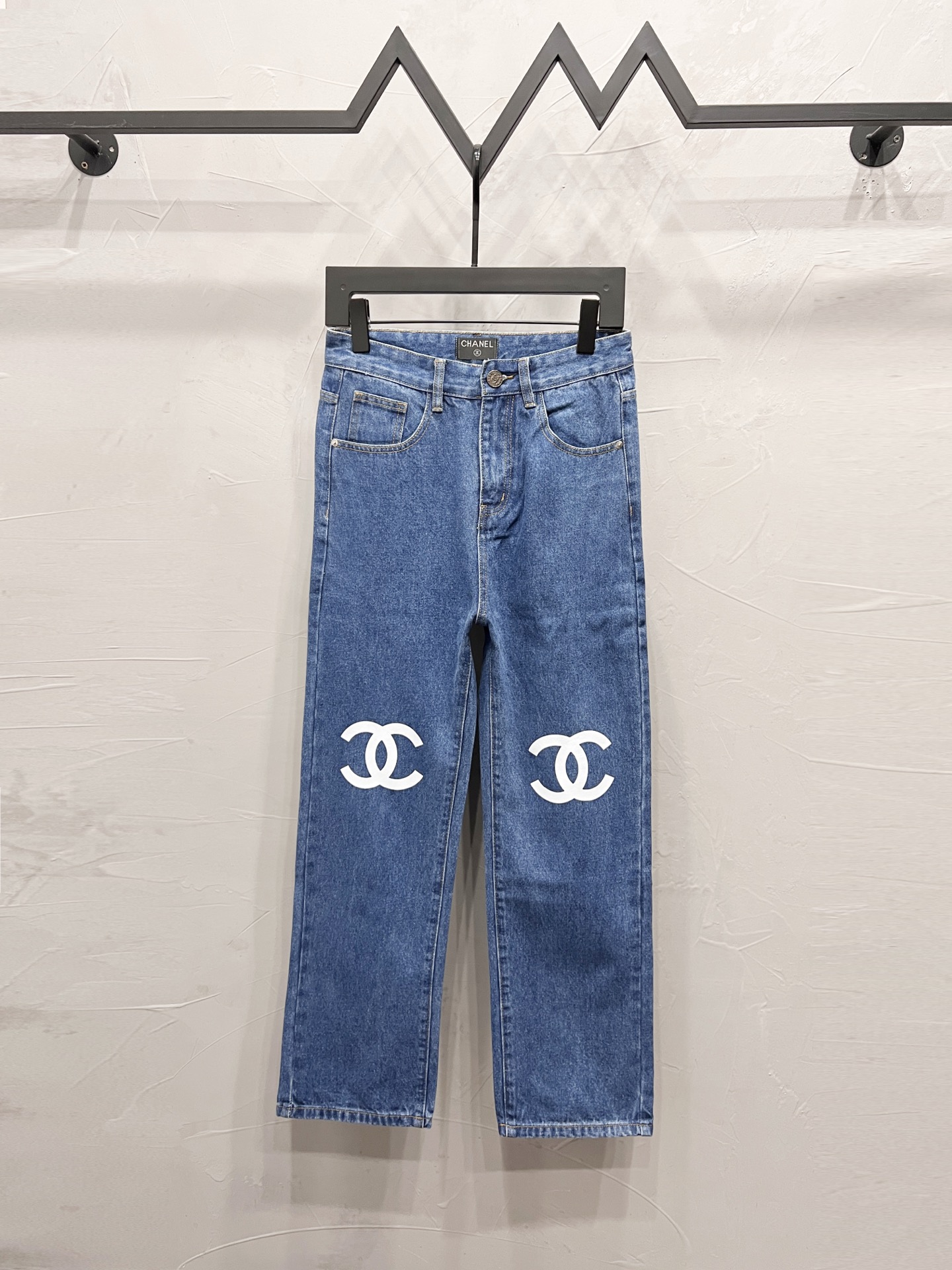 Chanel Straight-Leg Denim Pants with Double C Print Detail