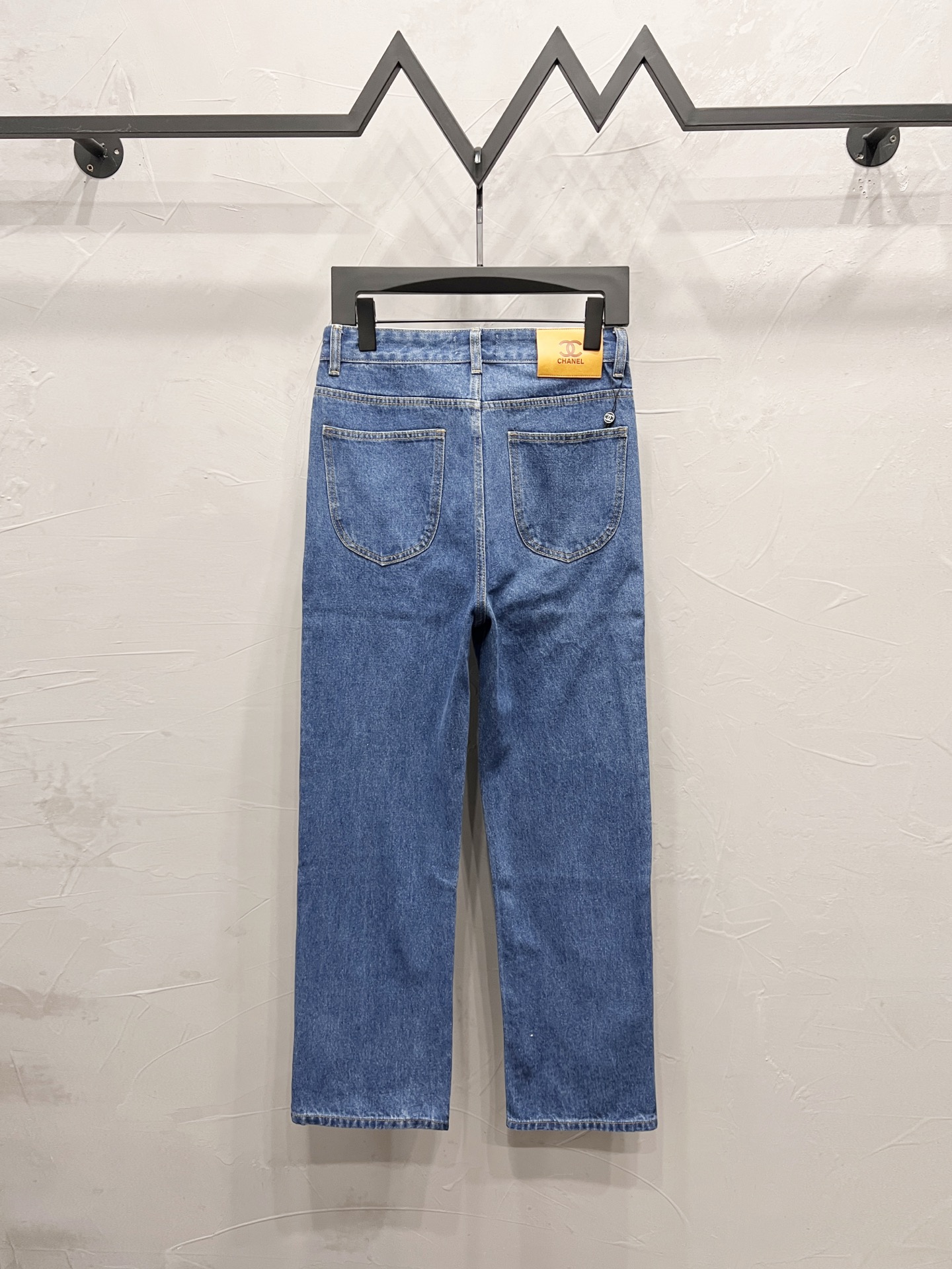 Chanel Straight-Leg Denim Pants with Double C Print Detail