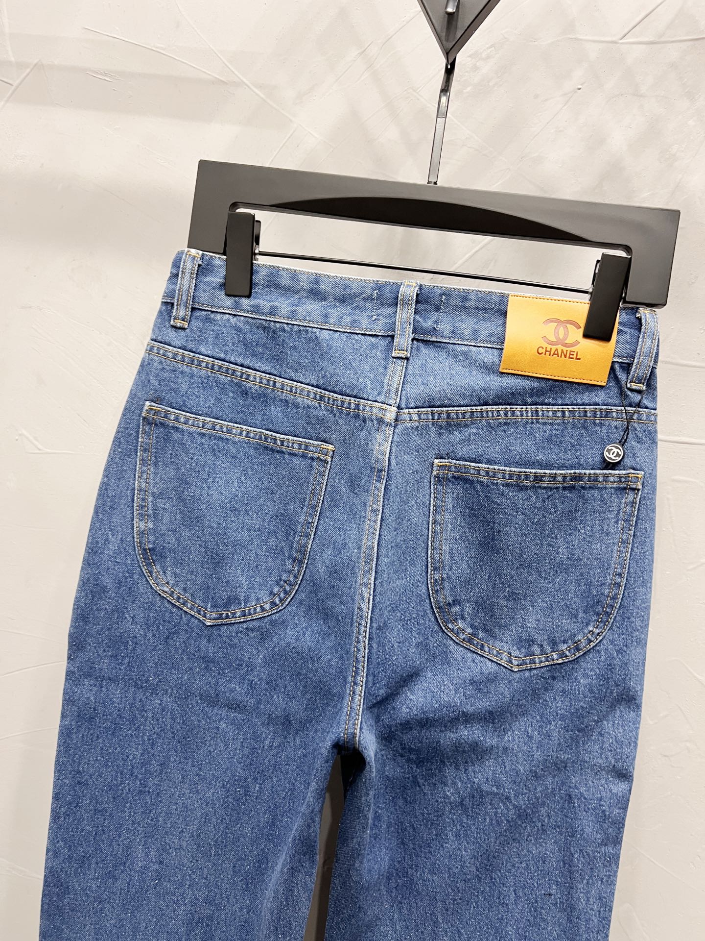 Chanel Straight-Leg Denim Pants with Double C Print Detail