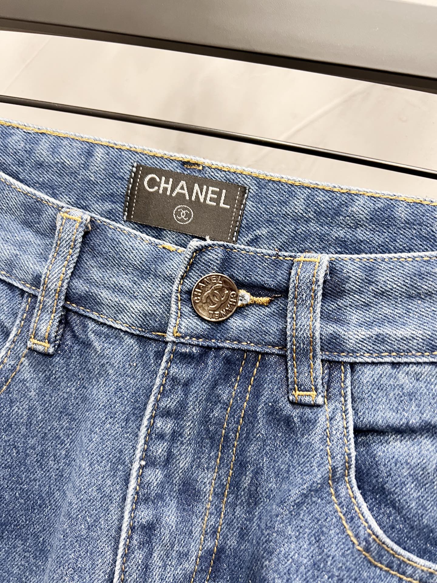 Chanel Straight-Leg Denim Pants with Double C Print Detail