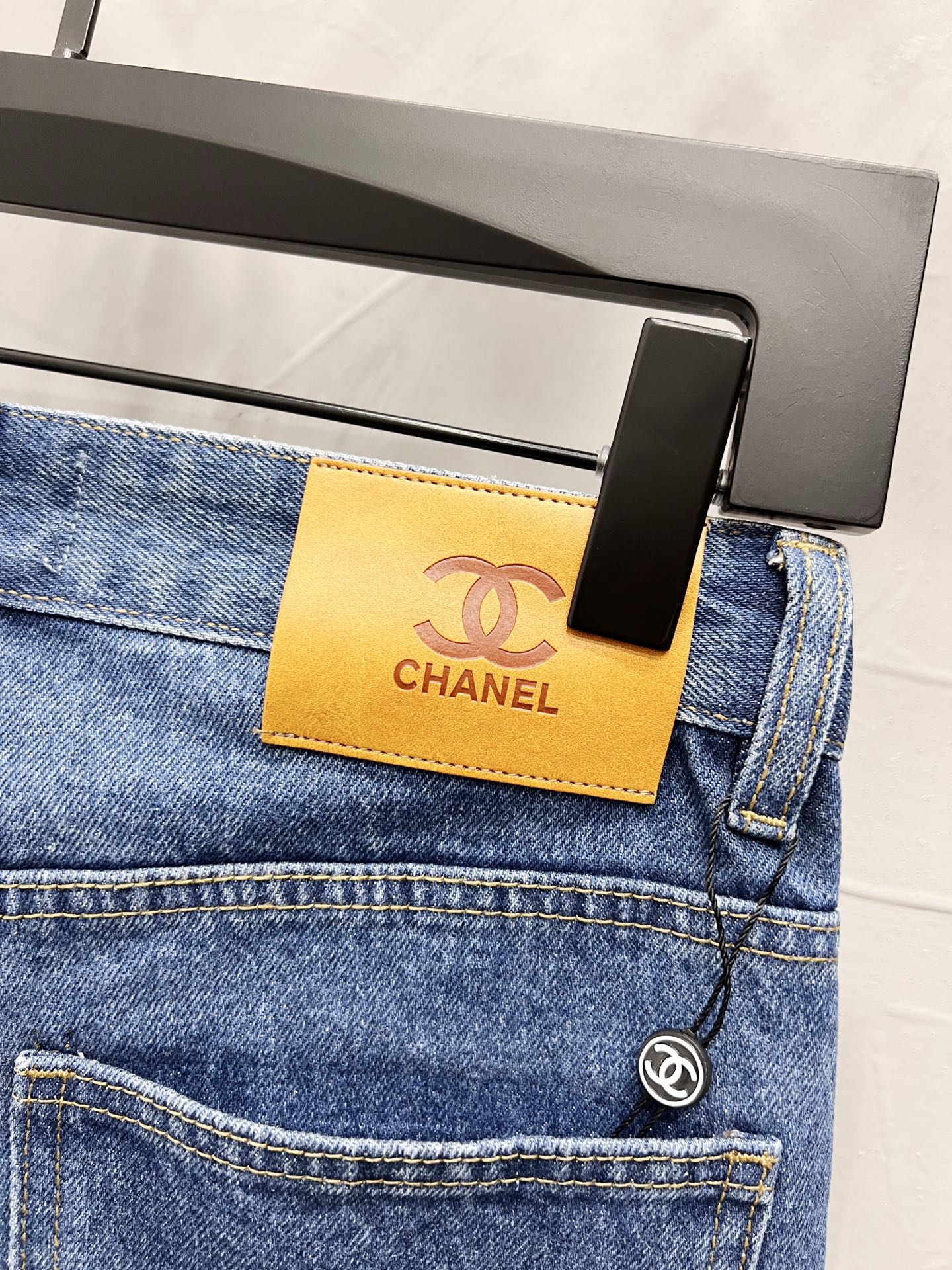 Chanel Straight-Leg Denim Pants with Double C Print Detail