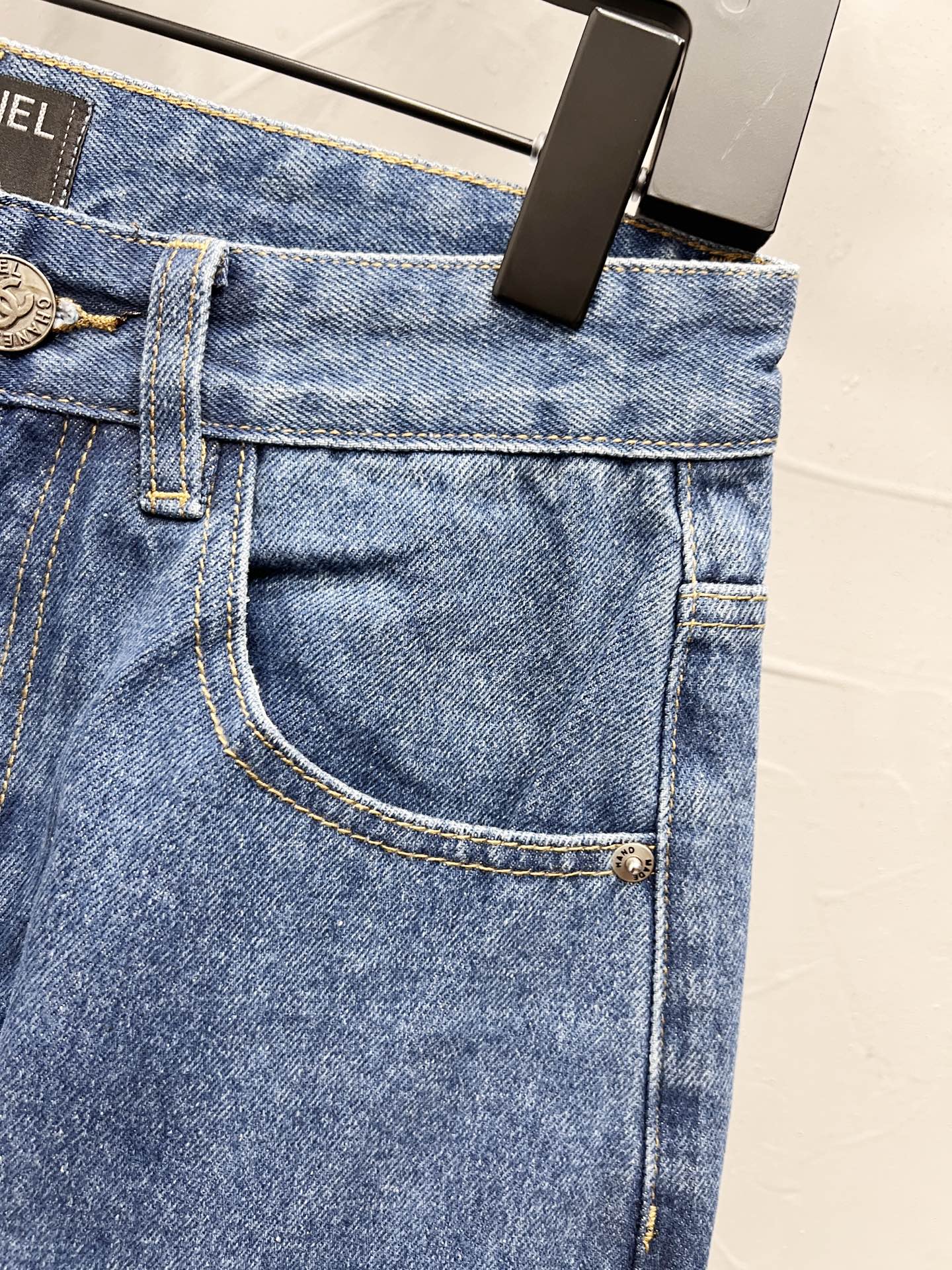 Chanel Straight-Leg Denim Pants with Double C Print Detail