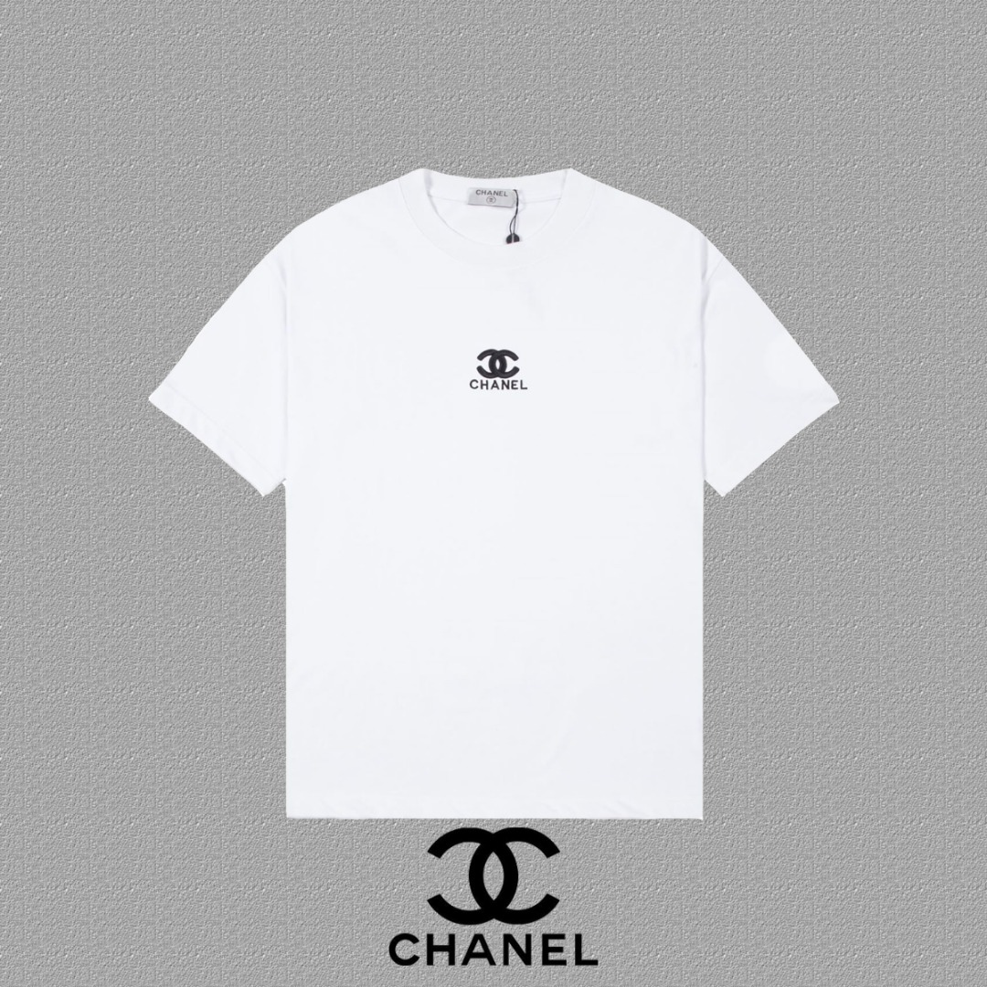 Chanel Crew Neck Short-Sleeve T-Shirt with Double C Logo Print