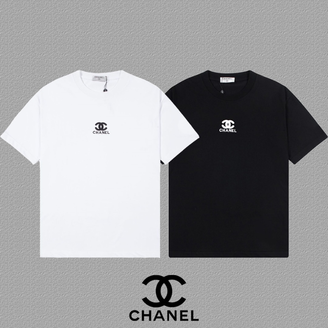 Chanel Crew Neck Short-Sleeve T-Shirt with Double C Logo Print