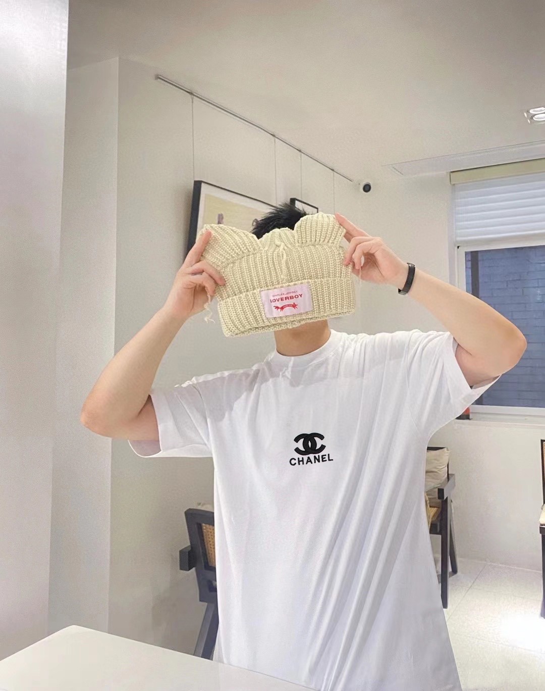 Chanel Crew Neck Short-Sleeve T-Shirt with Double C Logo Print