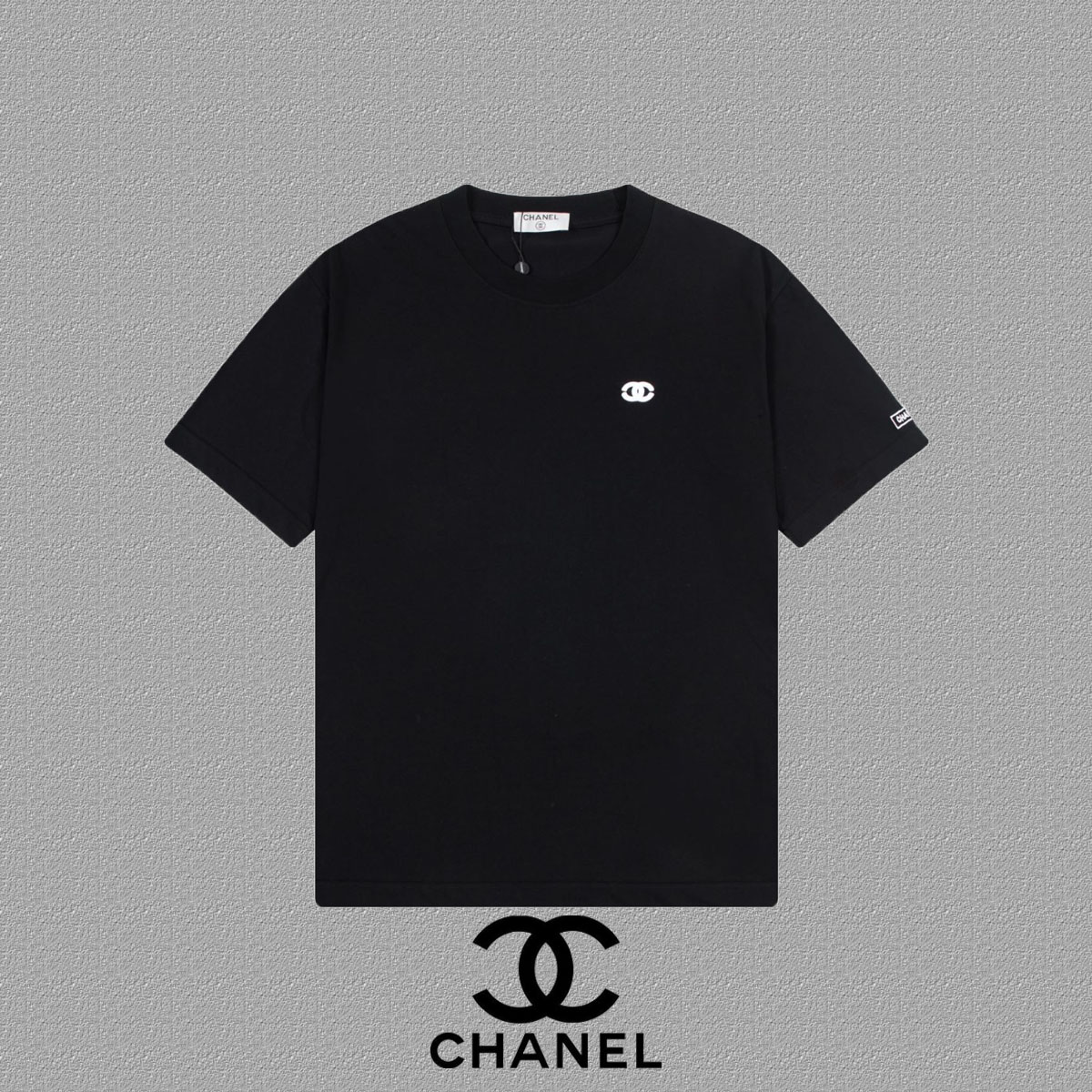 Chanel Crew Neck Short-Sleeve T-Shirt with Double C Logo & Sleeve Label Detail