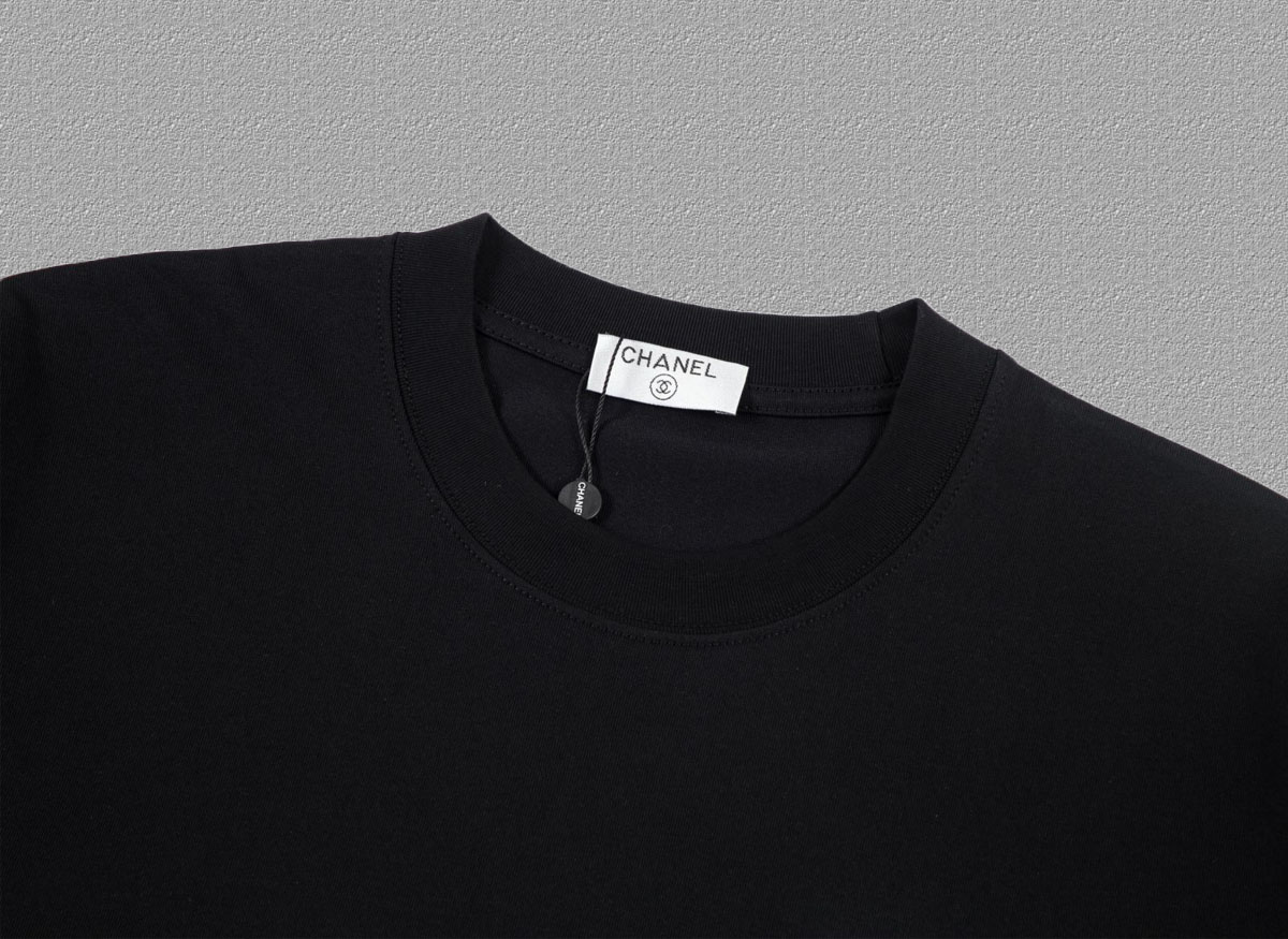 Chanel Crew Neck Short-Sleeve T-Shirt with Double C Logo & Sleeve Label Detail