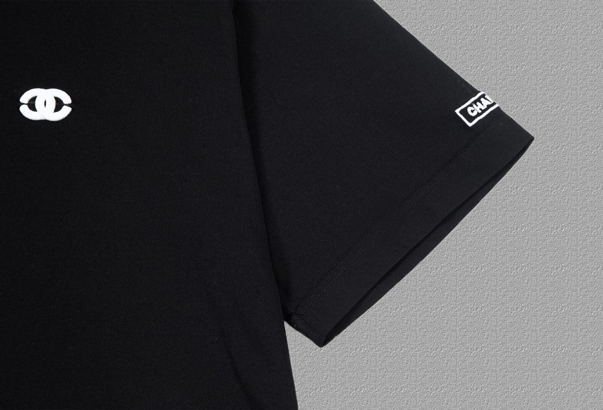 Chanel Crew Neck Short-Sleeve T-Shirt with Double C Logo & Sleeve Label Detail