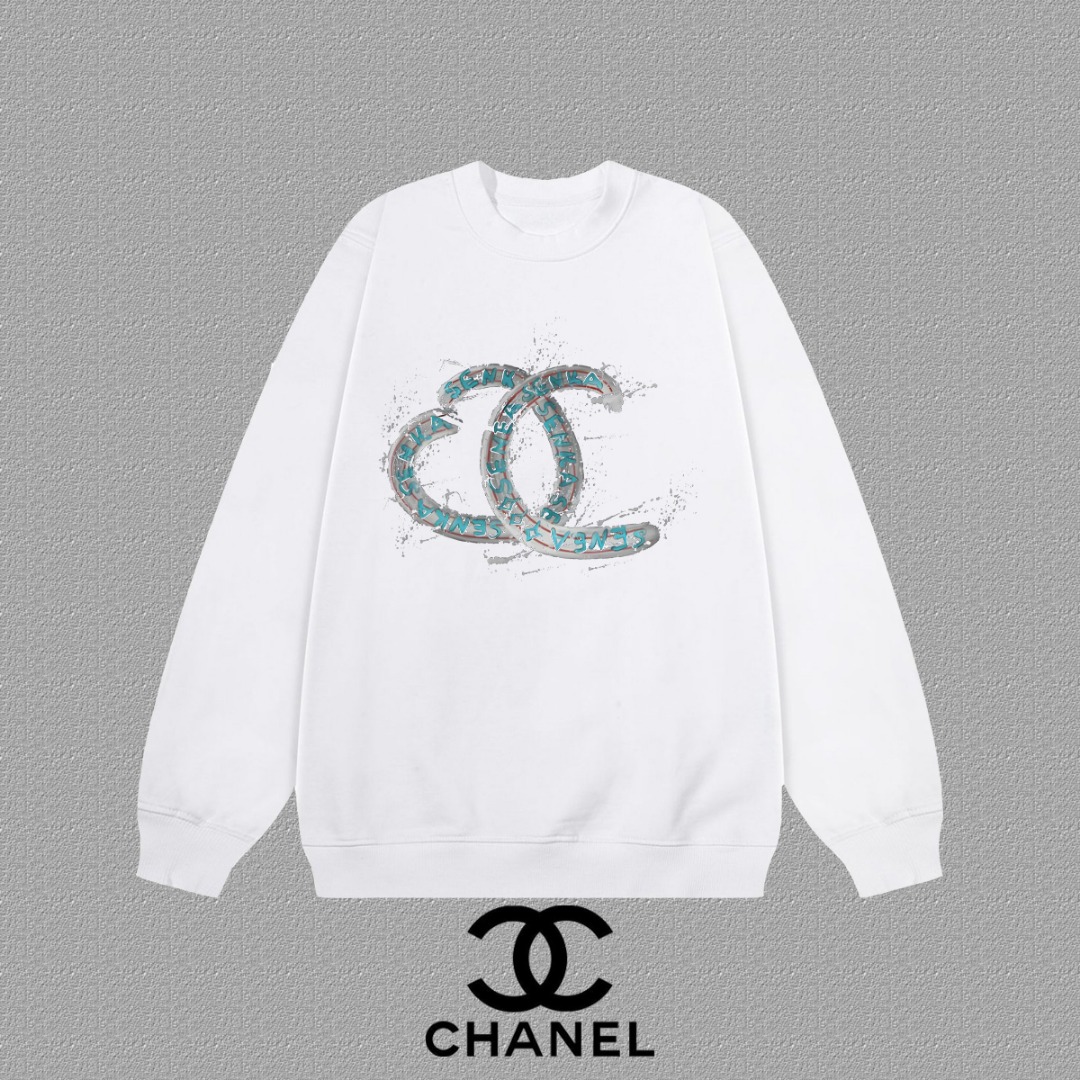 Chanel 2025AW Double C Print - Cotton Terry Crew Neck Hoodie
