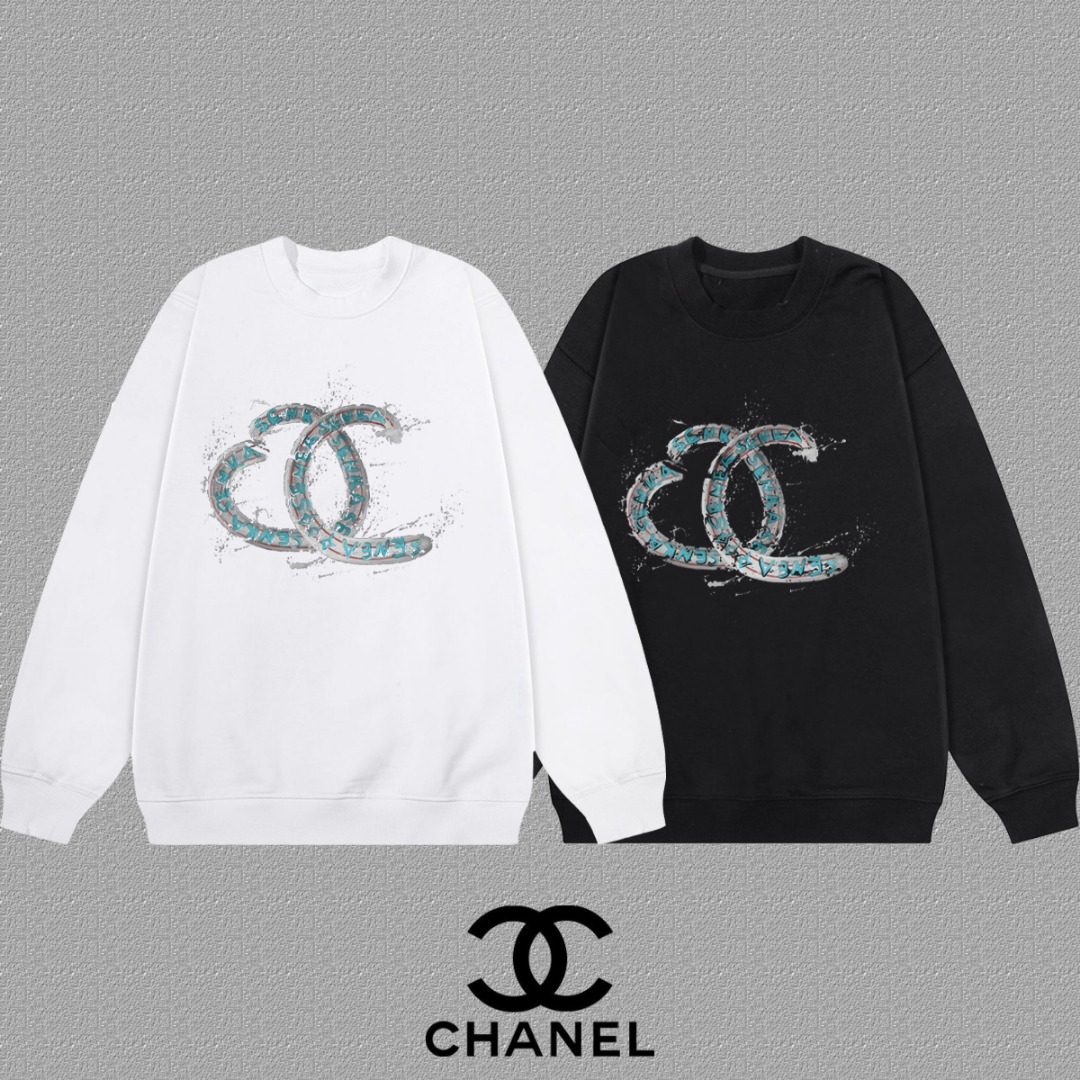 Chanel 2025AW Double C Print - Cotton Terry Crew Neck Hoodie