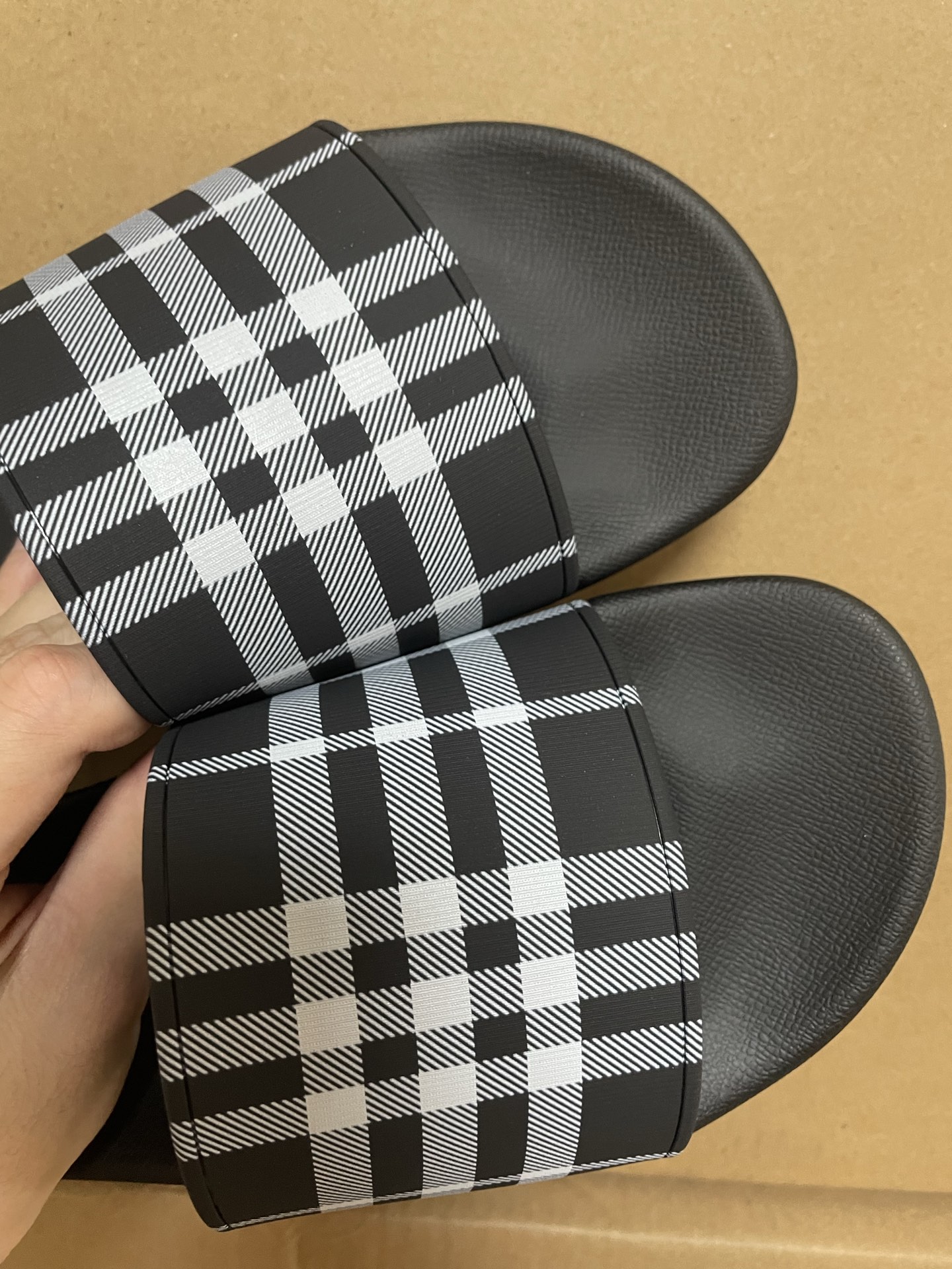 Burberry Black and White Check Comfort Non-Slip Slide Sandals
